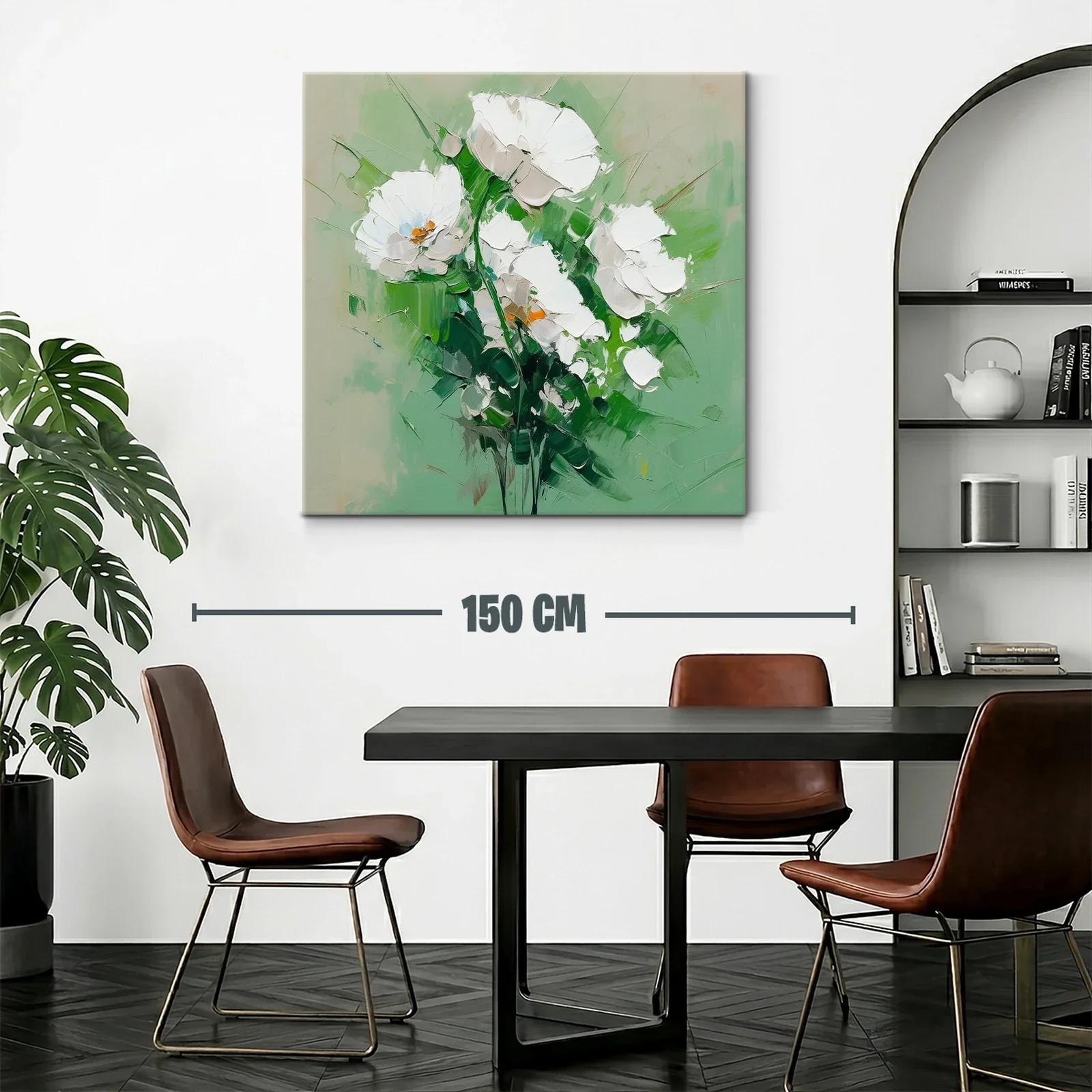 Cuadro flores blancas sobre fondo verde suave — miniatura 2