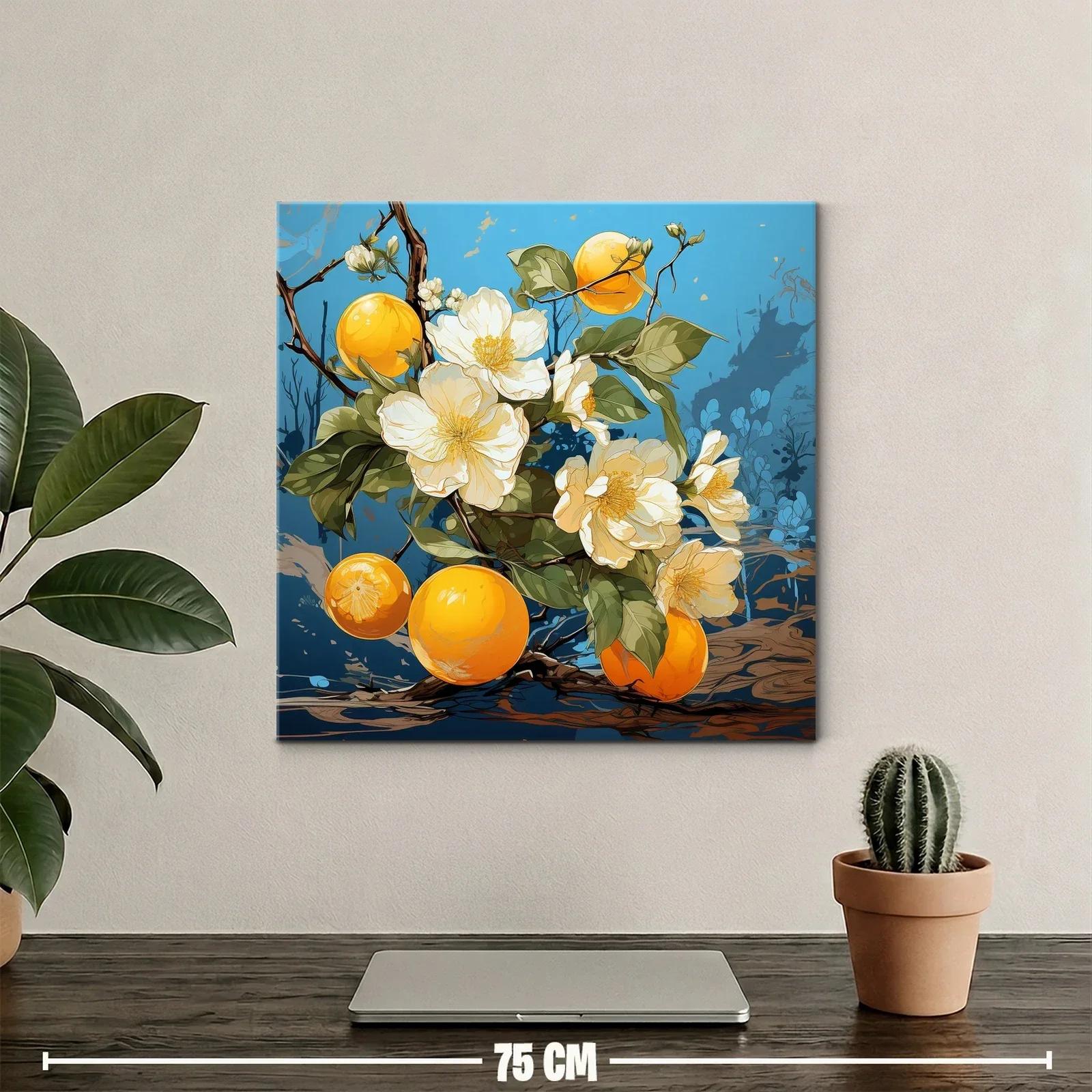 Flores blancas y frutas naranjas en fondo azul vibrante — miniatura 2