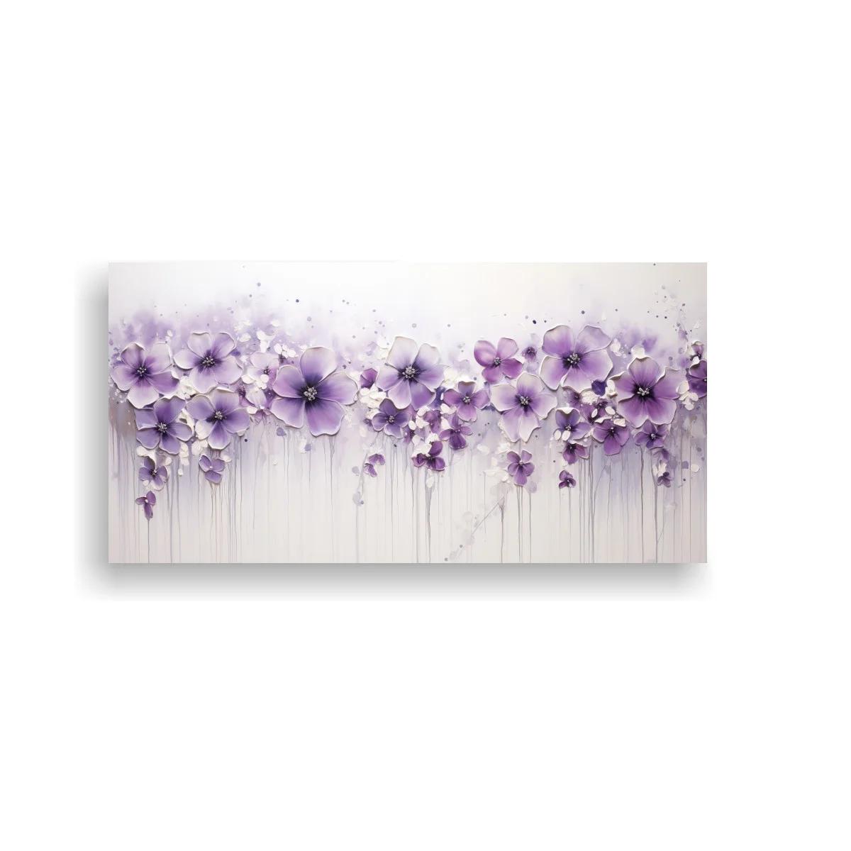 Cuadro flores lilas con goteos verticales — imagen principal