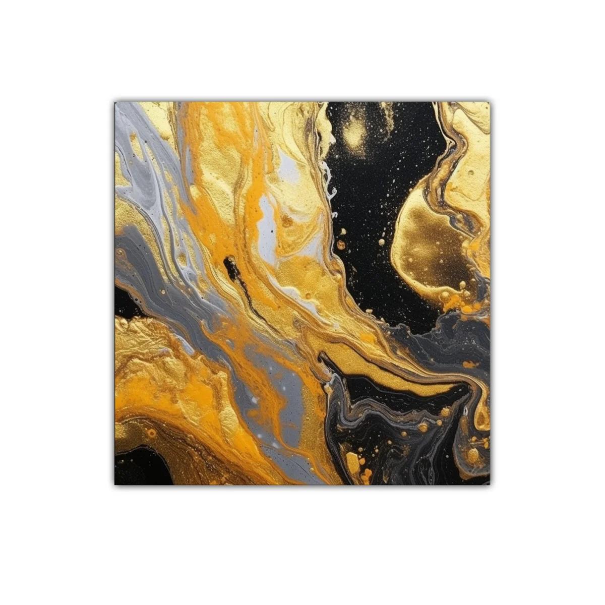 Cuadro abstracto con vibrantes tonos dorados y negros — miniatura 1
