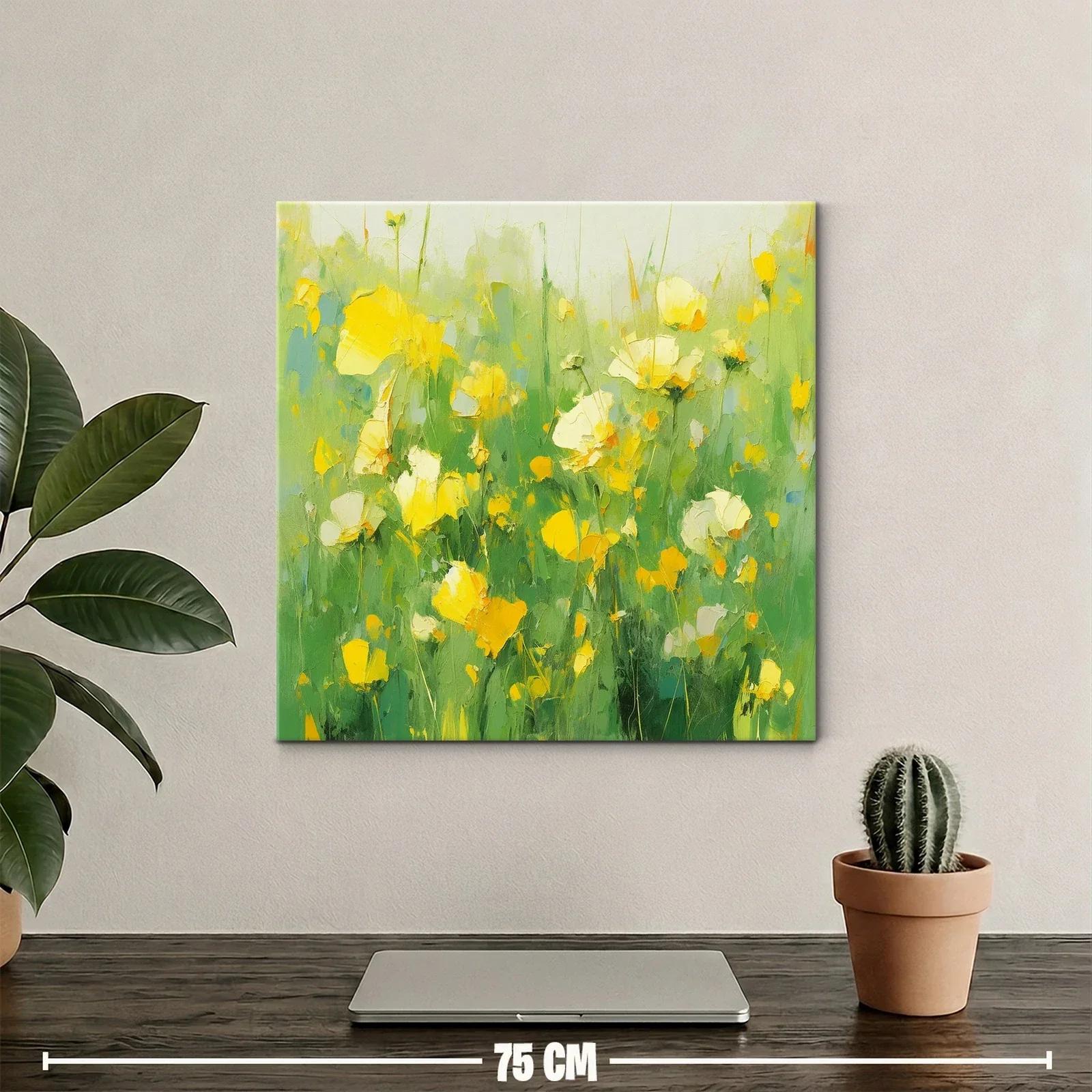 Cuadro con flores amarillas en campo verde vibrante — miniatura 2