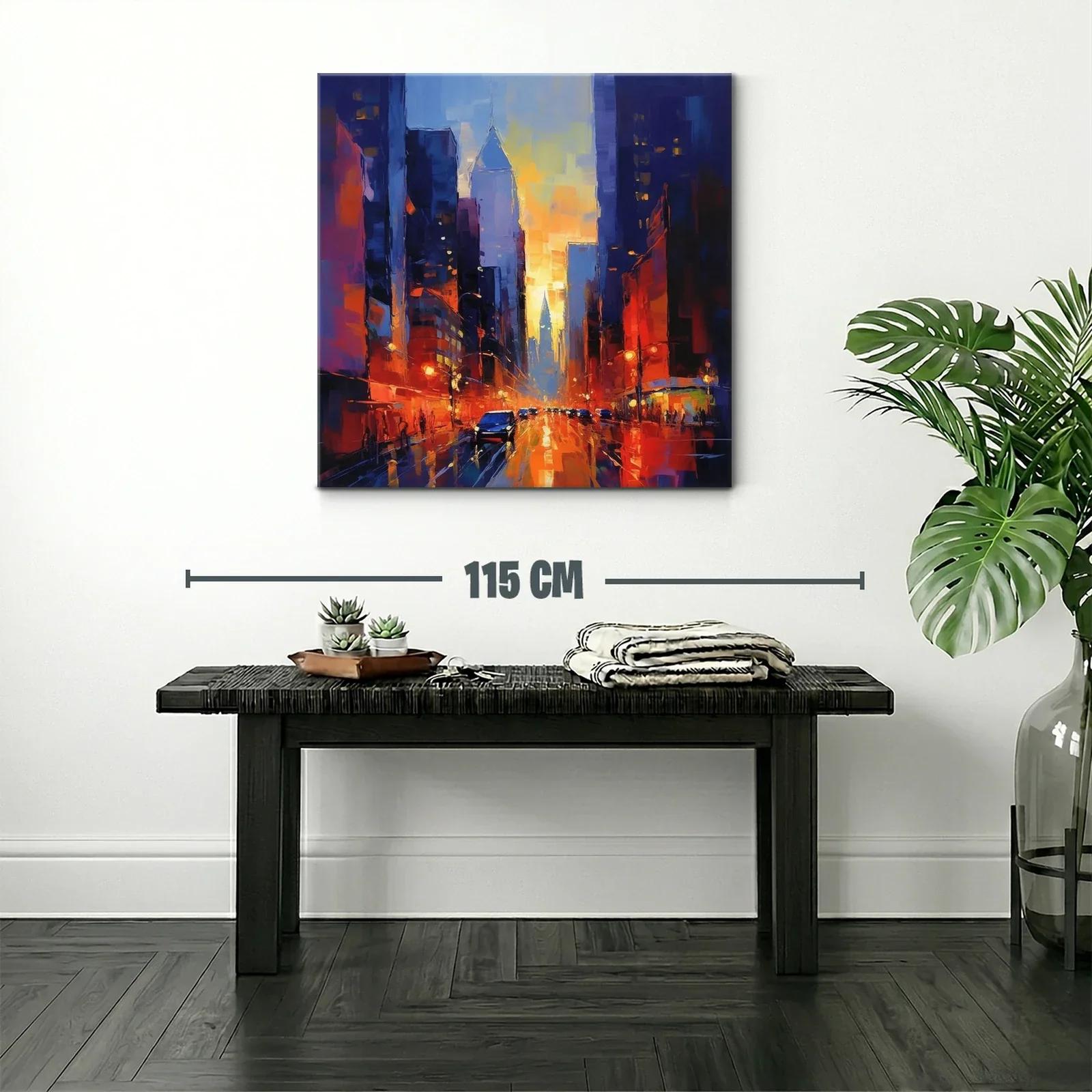 Atardecer vibrante en ciudad iluminada por luces cálidas — miniatura 2