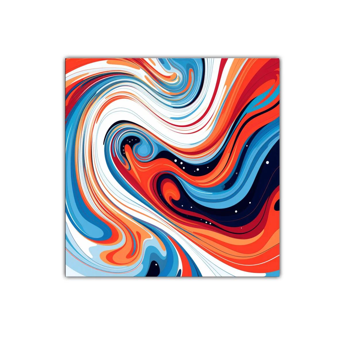 Cuadro abstracto con remolinos en tonos azul y naranja vivo — miniatura 1