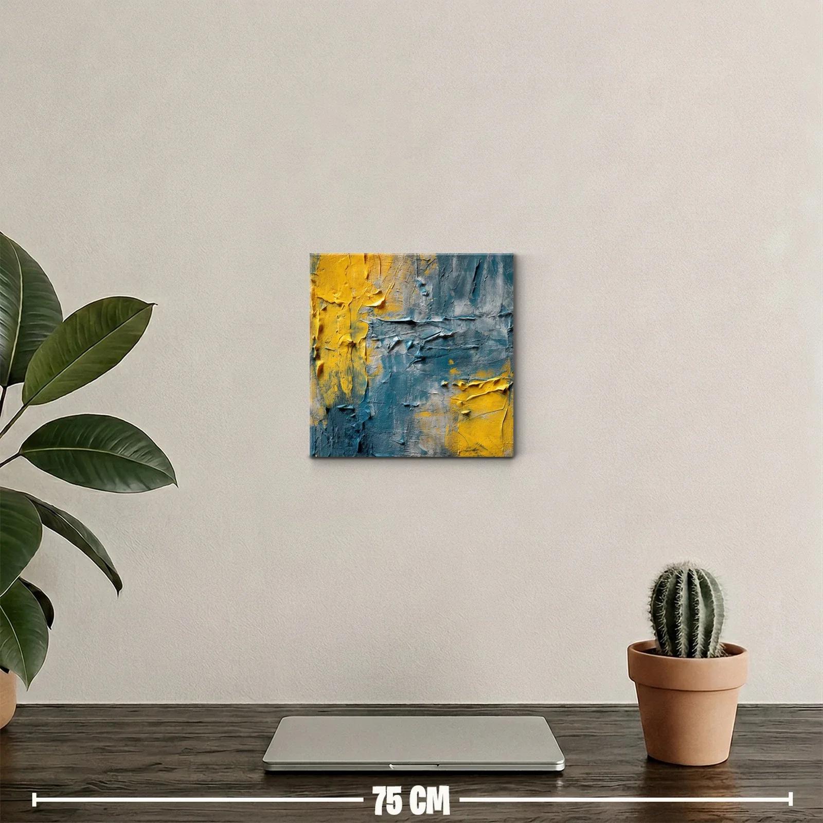 Cuadro abstracto con texturas en tonos amarillo y azul — miniatura 2