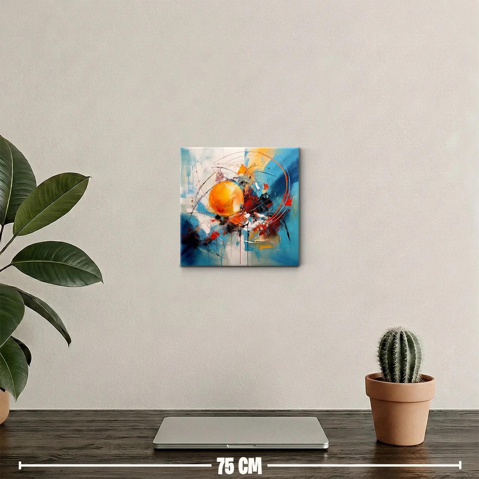 Cuadro Abstracto con Esferas y Dinámicas Líneas en Azul y Naranja — miniatura 2