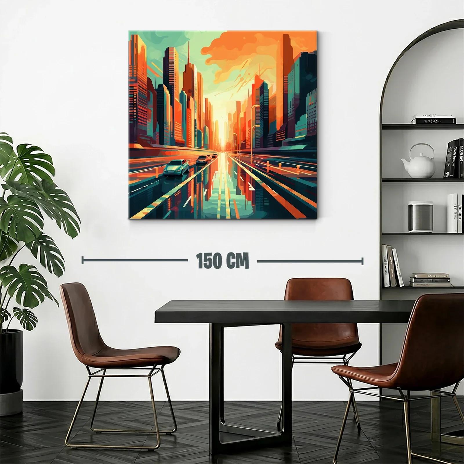 Atardecer urbano con reflejos vibrantes en ciudad moderna — miniatura 2