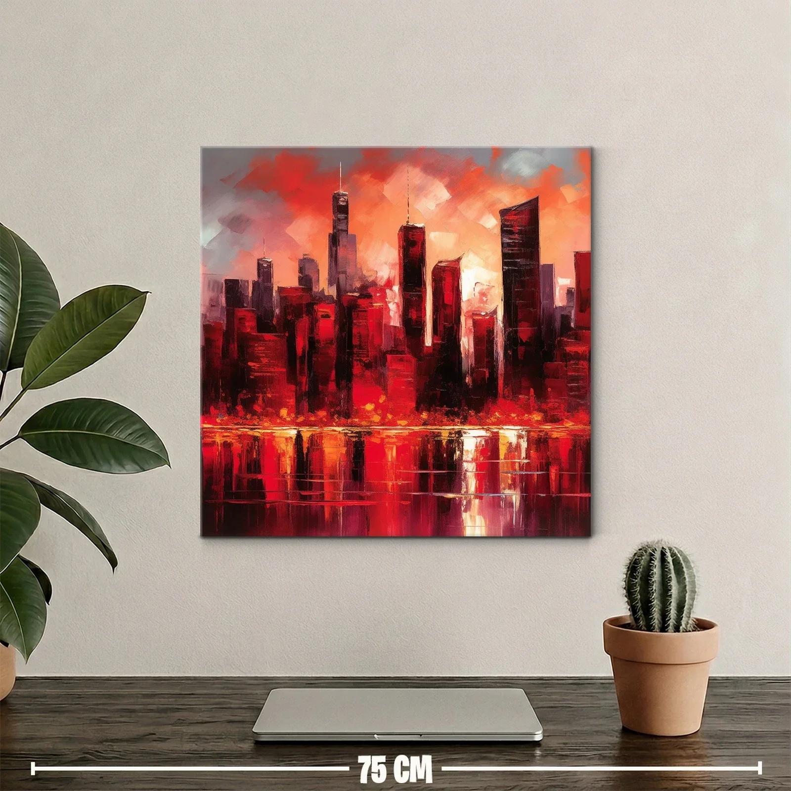 Atardecer urbano vibrante con reflejos intensos en rojo y naranja — miniatura 2