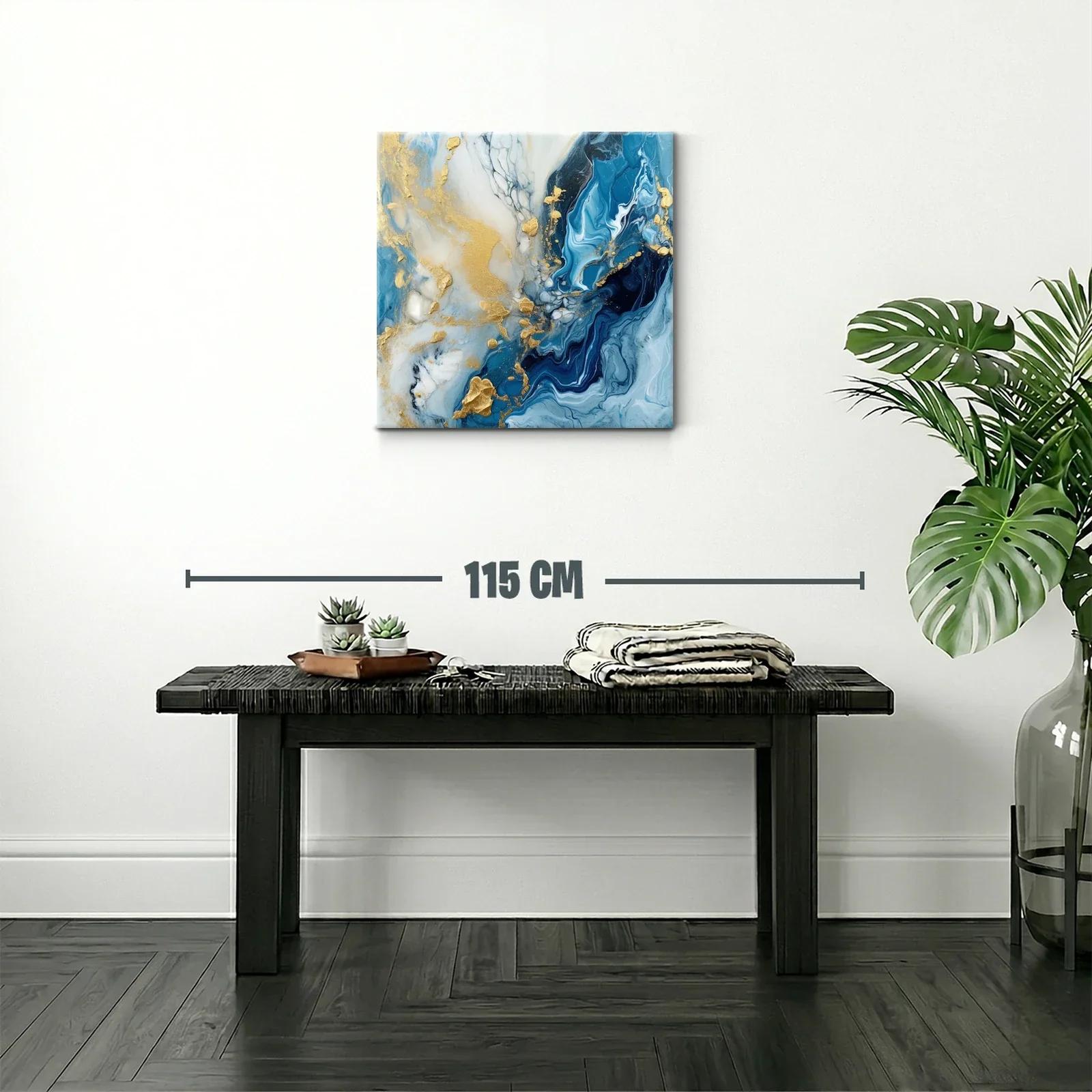 Cuadro abstracto con tonos azules y dorados elegantes — miniatura 2