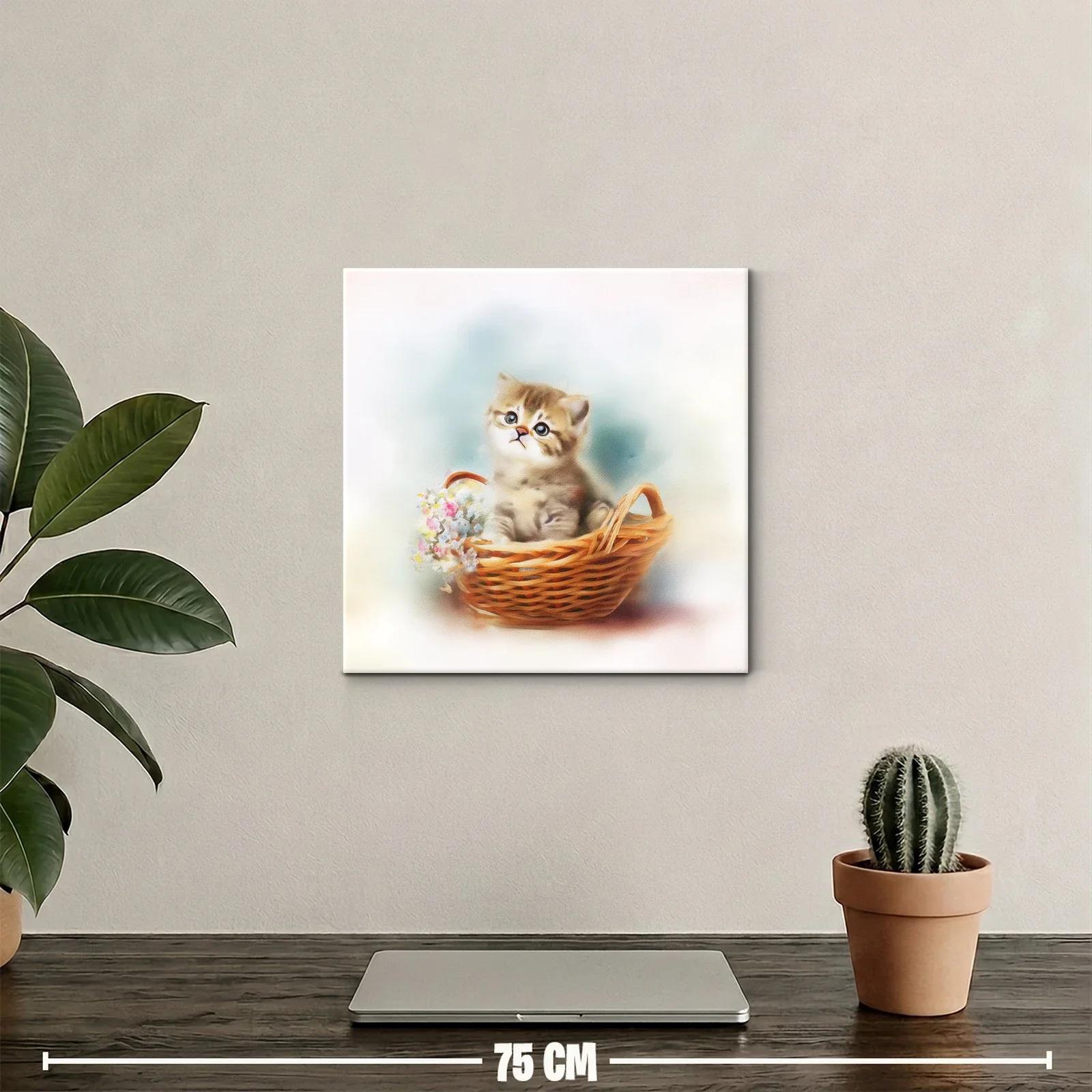 Tierna escena de gatito en cesta con flores delicadas — miniatura 2