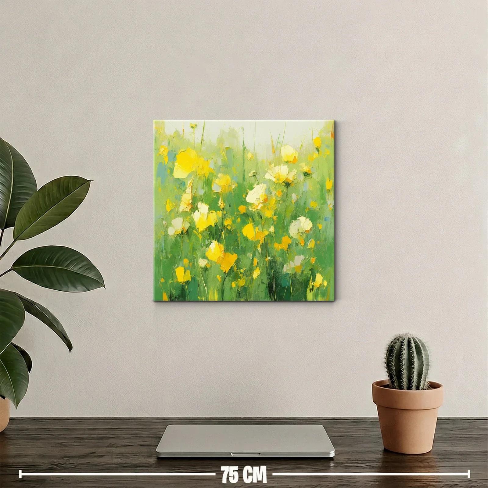Cuadro con flores amarillas en campo verde vibrante — miniatura 2