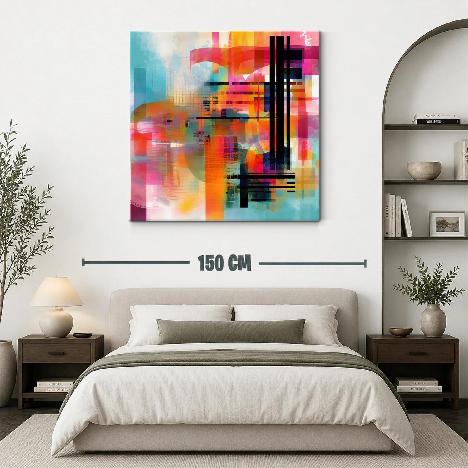 Cuadro abstracto en vibrantes tonos cálidos y fríos modernos — miniatura 3