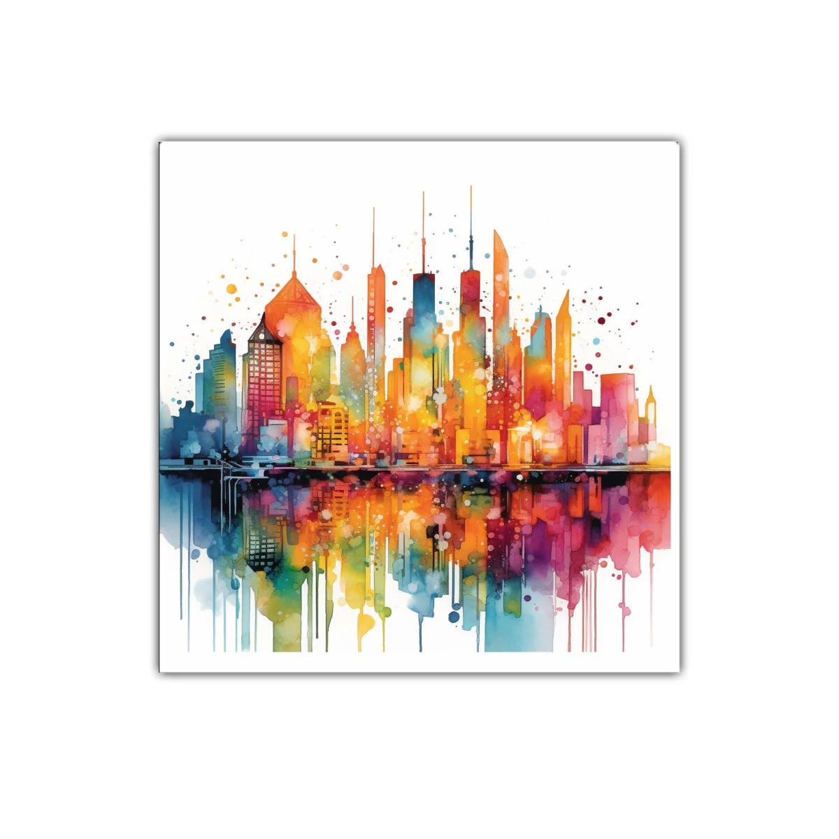 Cityscape vibrante en tonos cálidos y fríos reflejados — miniatura 1