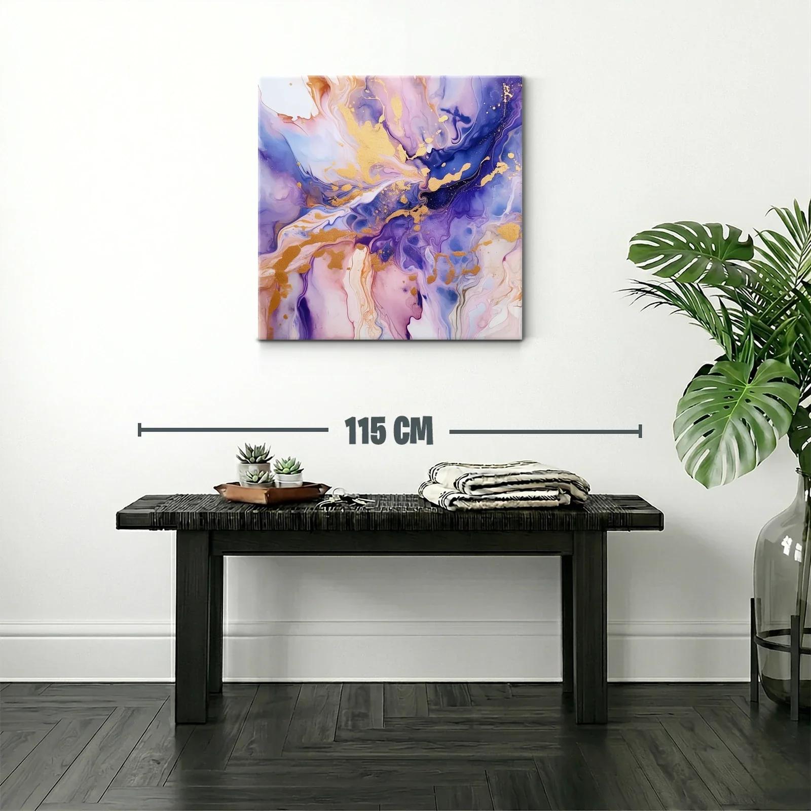 Cuadro abstracto en tonos violetas y dorados vibrantes — miniatura 2