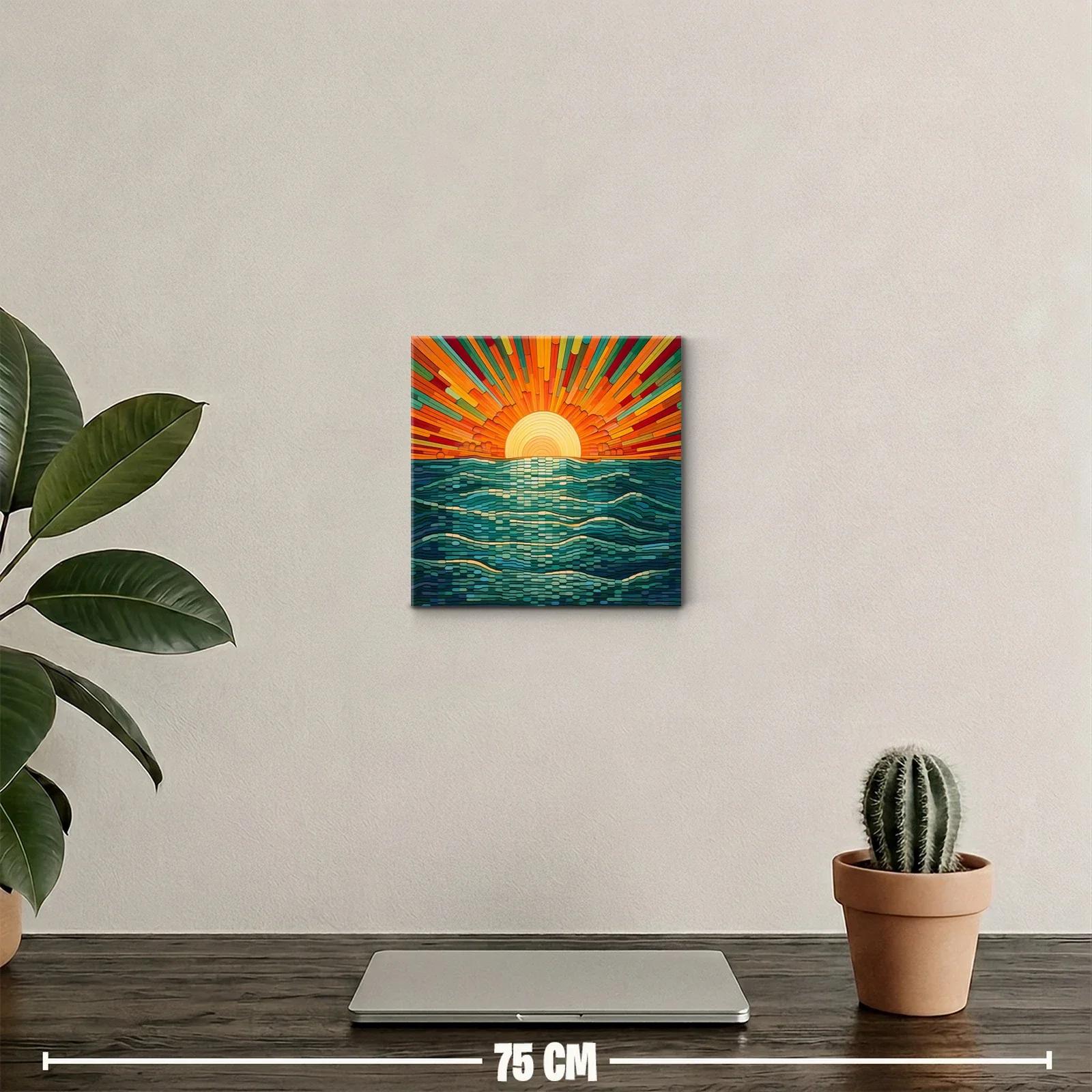 Atardecer vibrante con olas estilizadas en tonos cálidos — miniatura 2