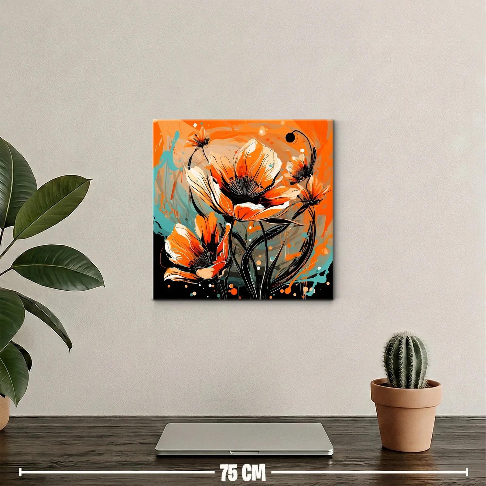 Cuadro con flores vibrantes en tonos naranja y azul — miniatura 2