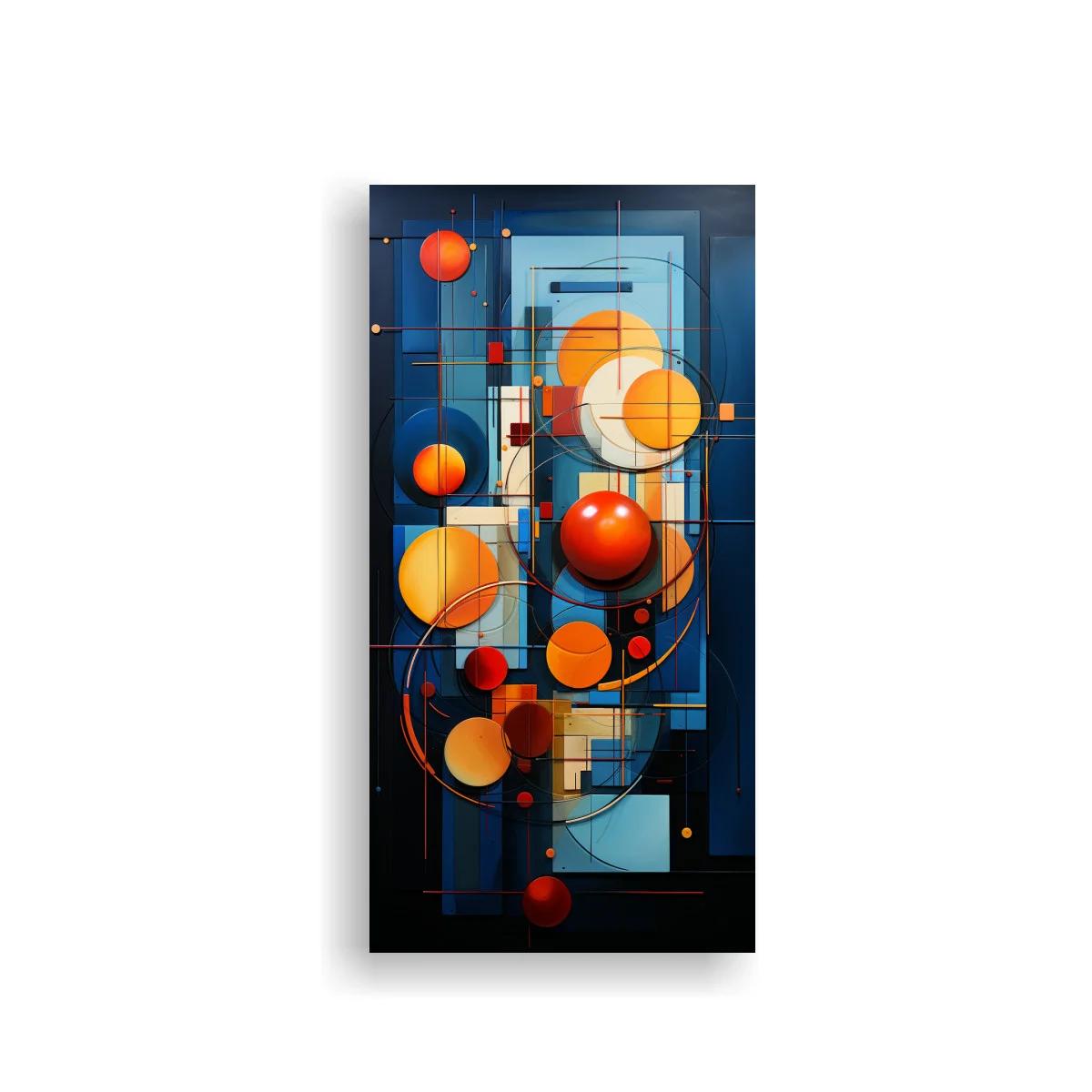 Cuadro abstracto de esferas naranjas y líneas técnicas — imagen principal