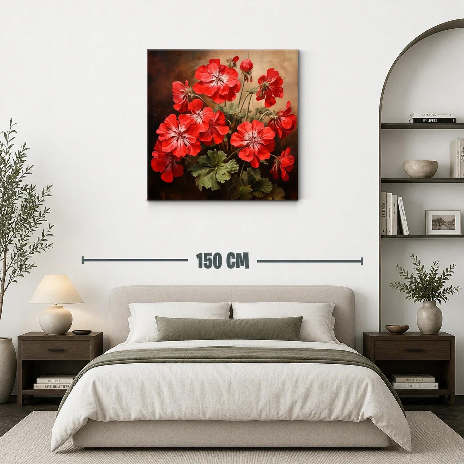 Cuadro con vibrantes flores rojas y hojas verdes delicadas — miniatura 3