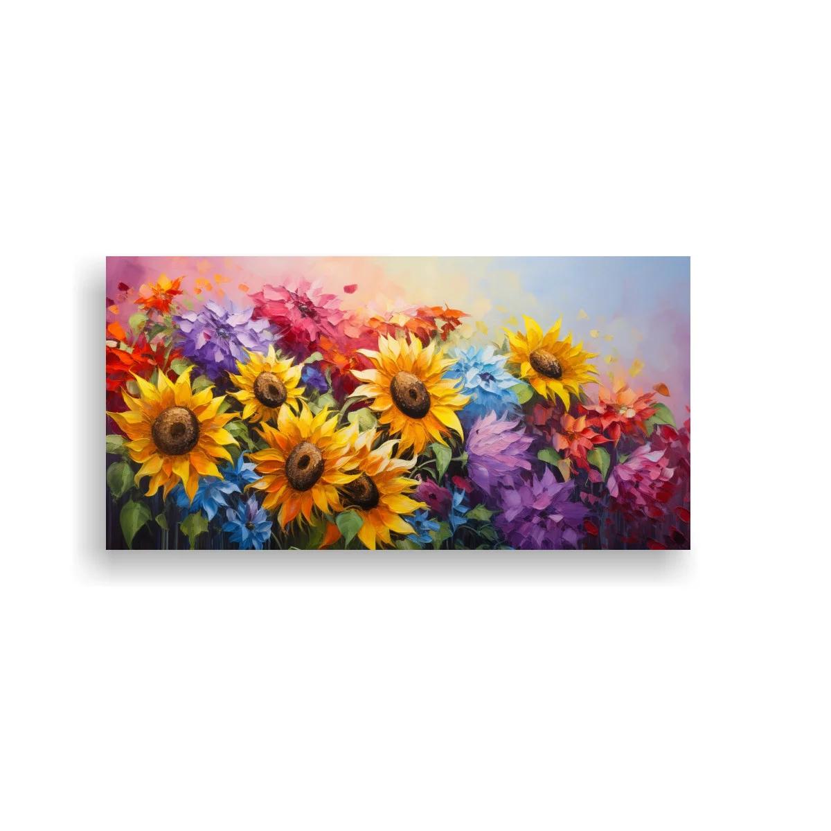Cuadro girasoles entre flores de colores — imagen principal