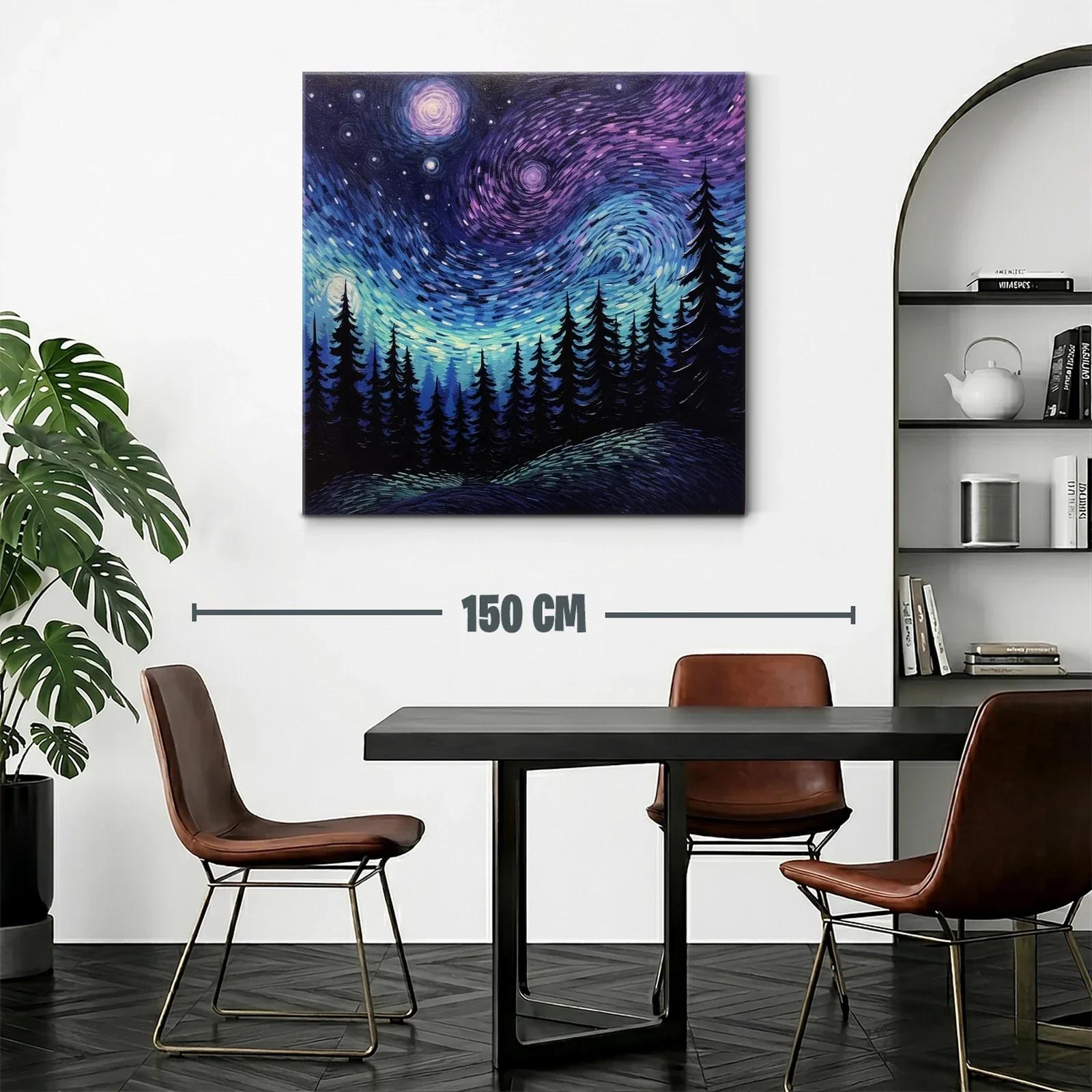 Cielo estrellado sobre bosque en tonos azul y violeta — miniatura 2