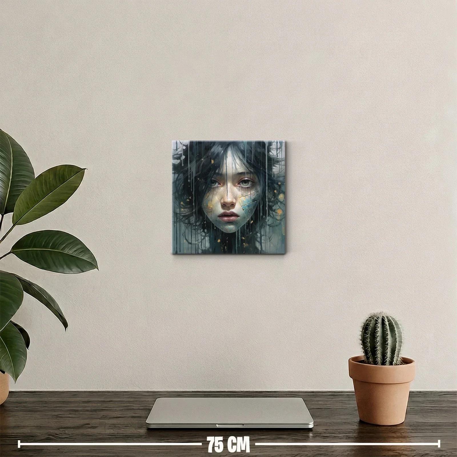 Retrato expresivo con tonos fríos y detalles dorados — miniatura 2