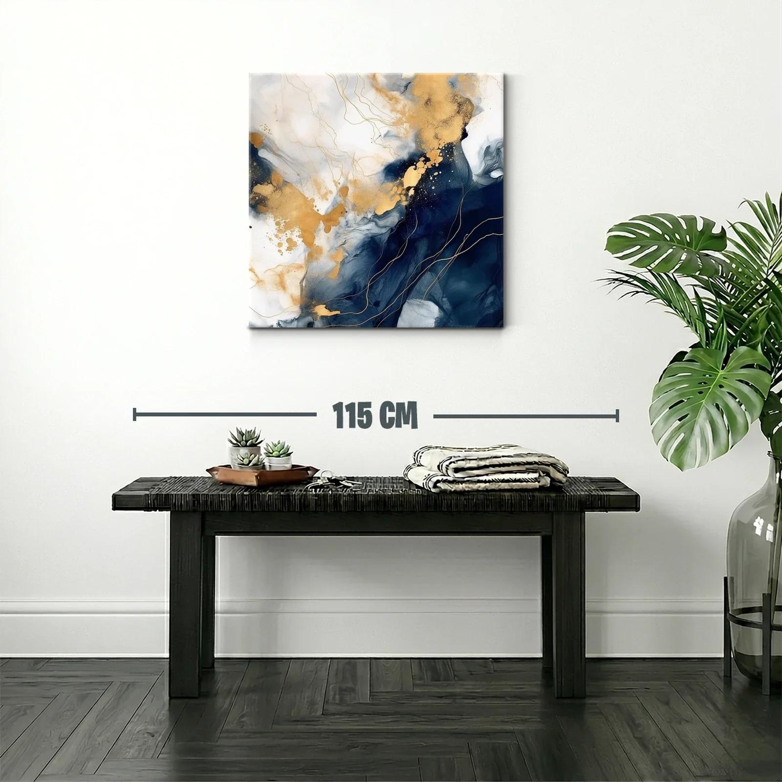 Cuadro abstracto con tonos dorados y azul marino elegante — miniatura 2