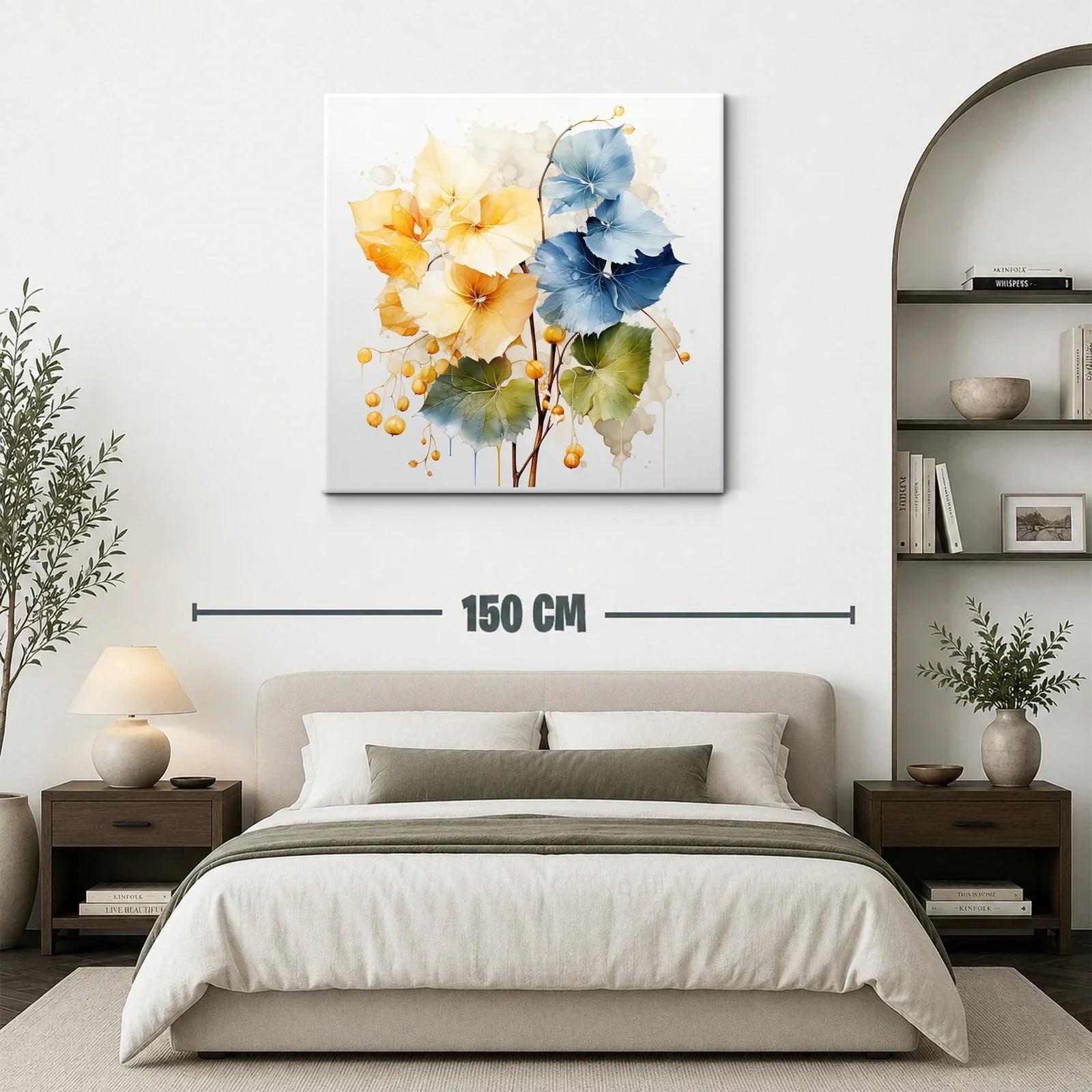 Arte floral con hojas en tonos cálidos y azul profundo — miniatura 3