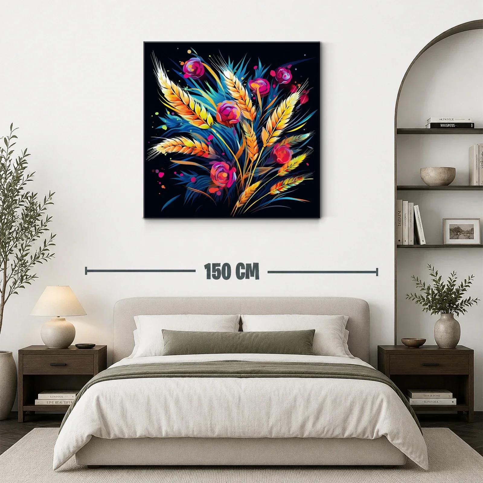 Ramo vibrante de trigo y flores en fondo oscuro — miniatura 3