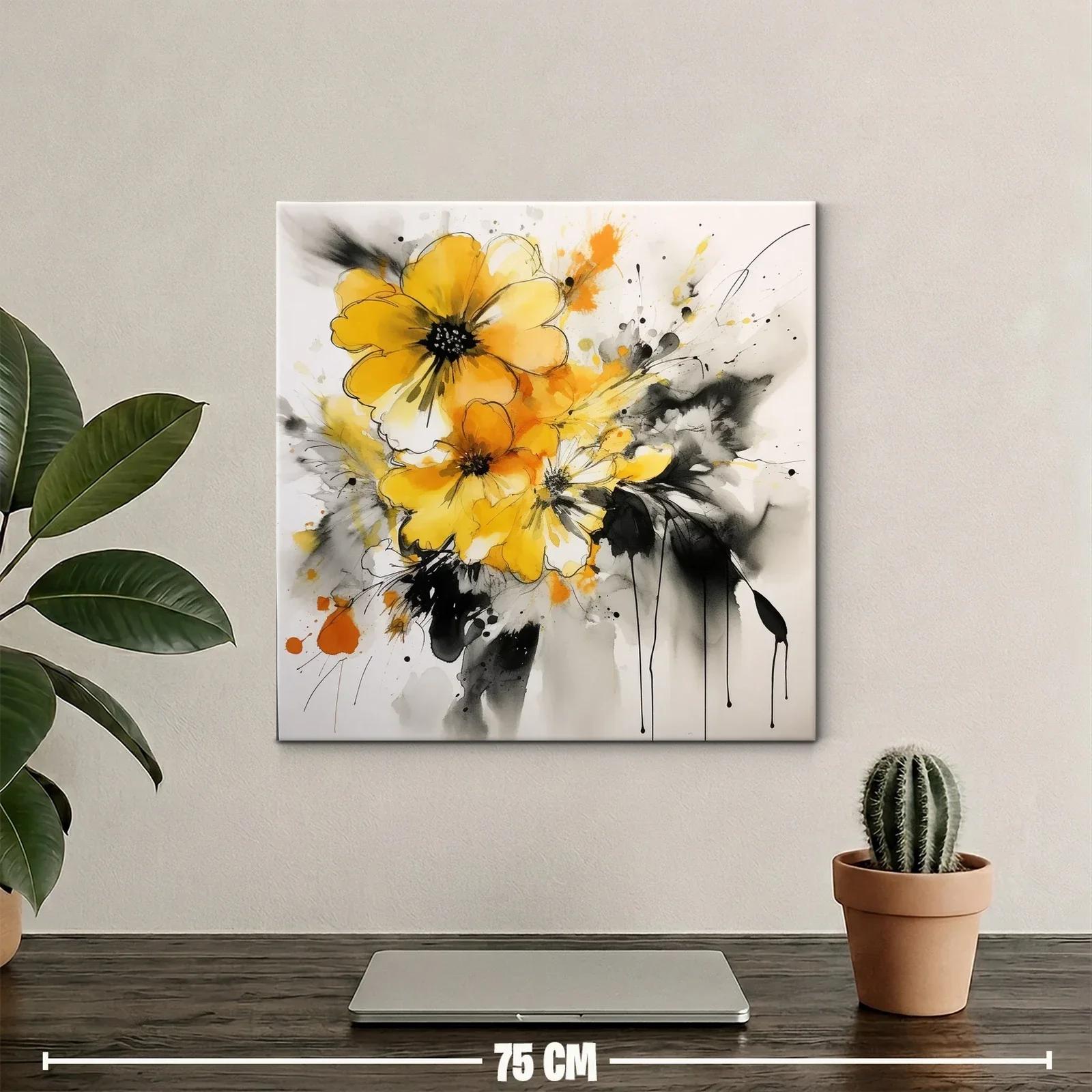 Cuadro floral expresivo en tonos amarillos y grises — miniatura 2