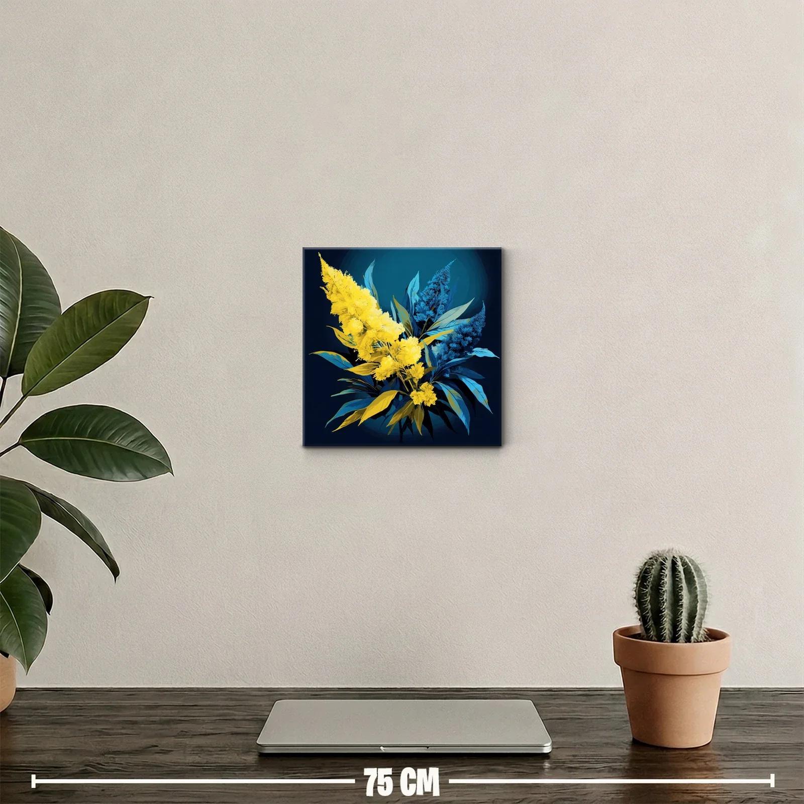 Cuadro decorativo con ramo floral en tonos azul y amarillo — miniatura 2