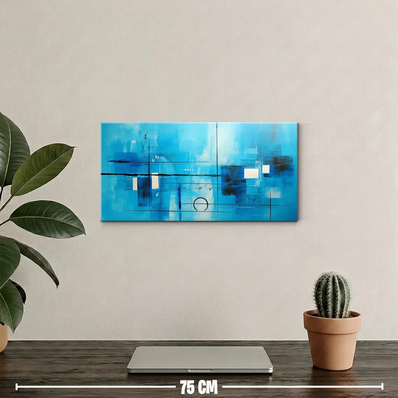 Cuadro abstracto geométrico azul con rectángulos y acentos claros — miniatura 2
