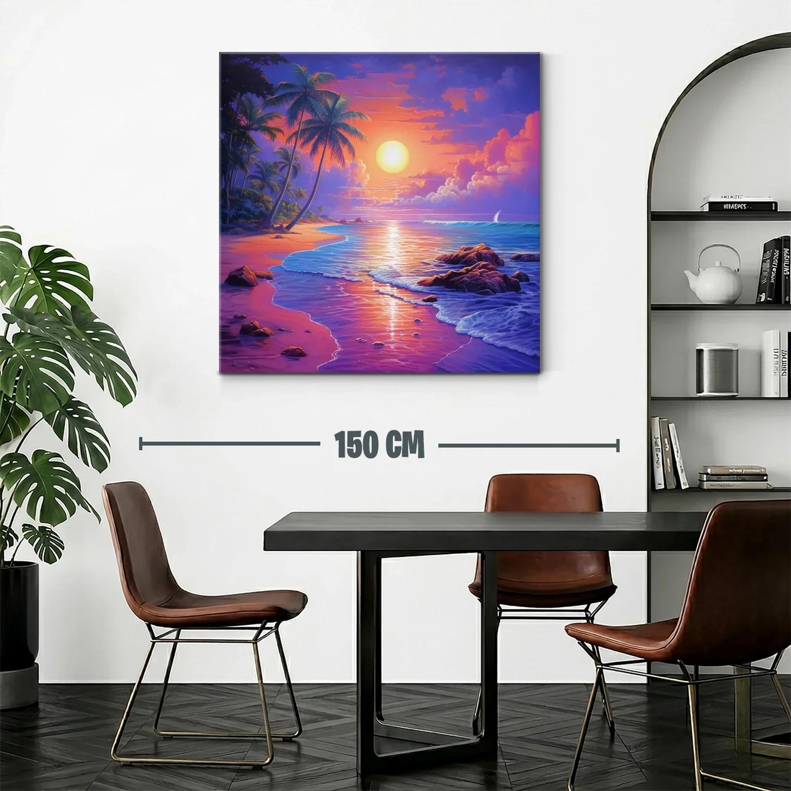 Tranquilo atardecer tropical con palmeras y mar calmado — miniatura 2