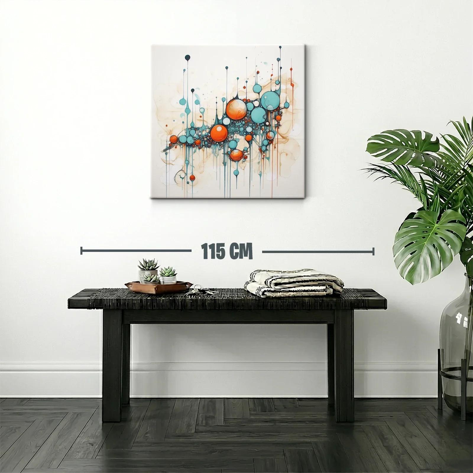 Cuadro abstracto con esferas en tonos azules y naranjas — miniatura 2