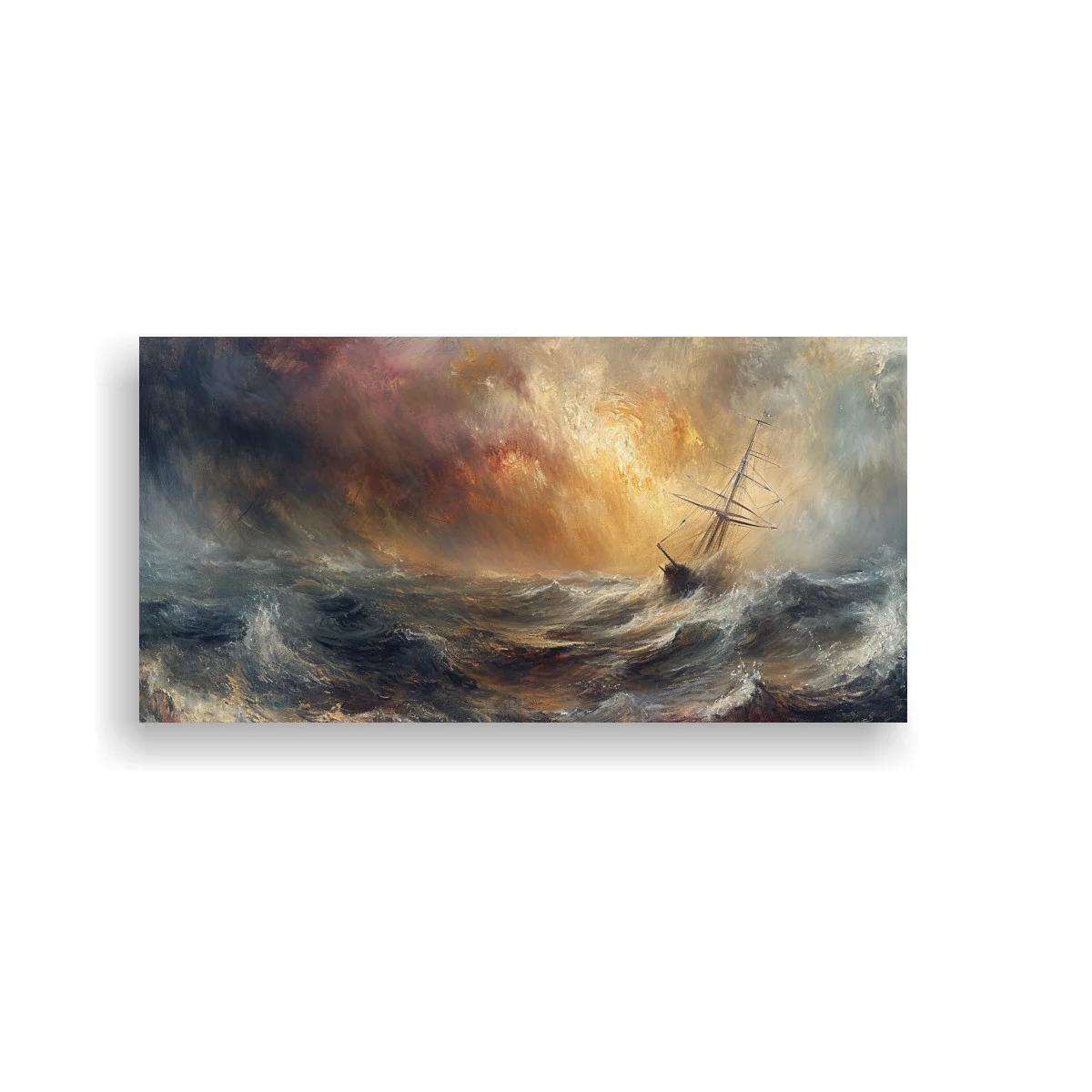 Cuadro velero en tormenta marina con espuma y luz entre nubes — imagen principal