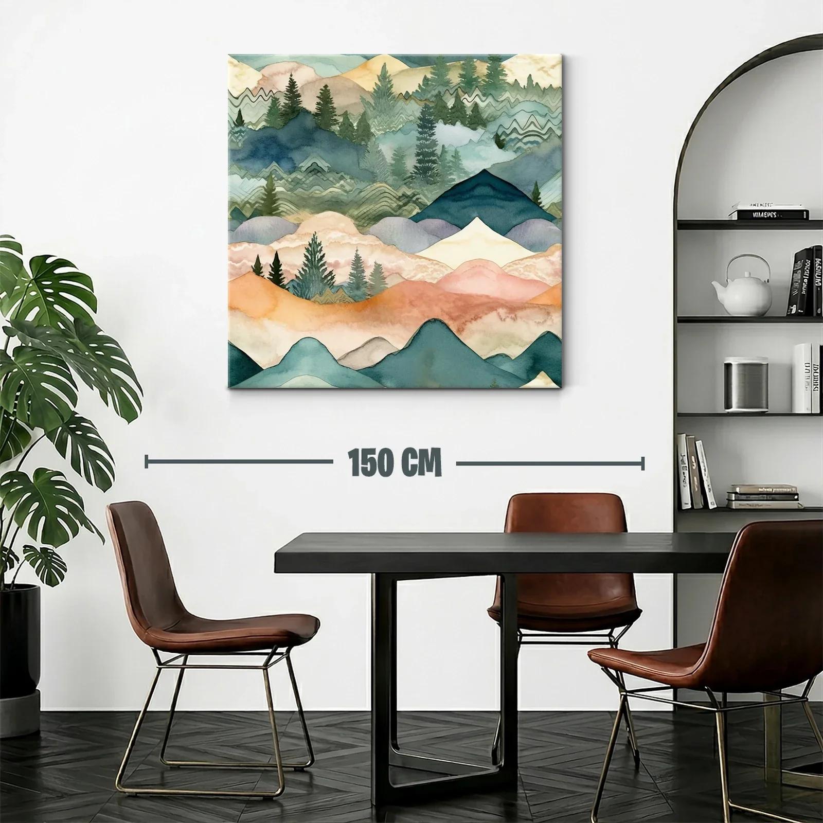 Paisaje abstracto de montañas y pinos en tonos suaves — miniatura 2