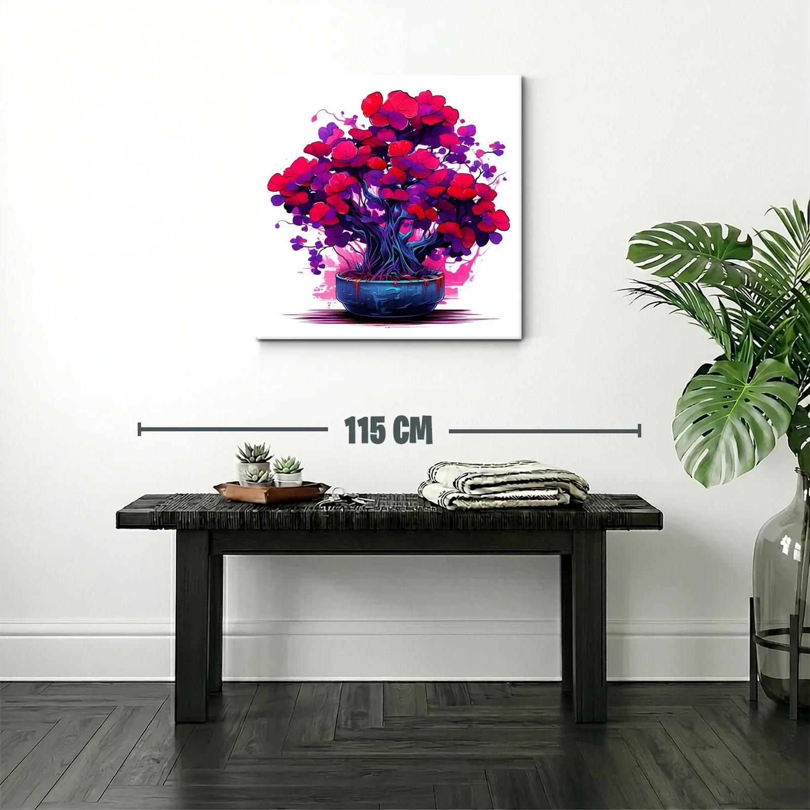 Cuadro vibrante de árbol floral en tonos rojos y púrpuras — miniatura 2