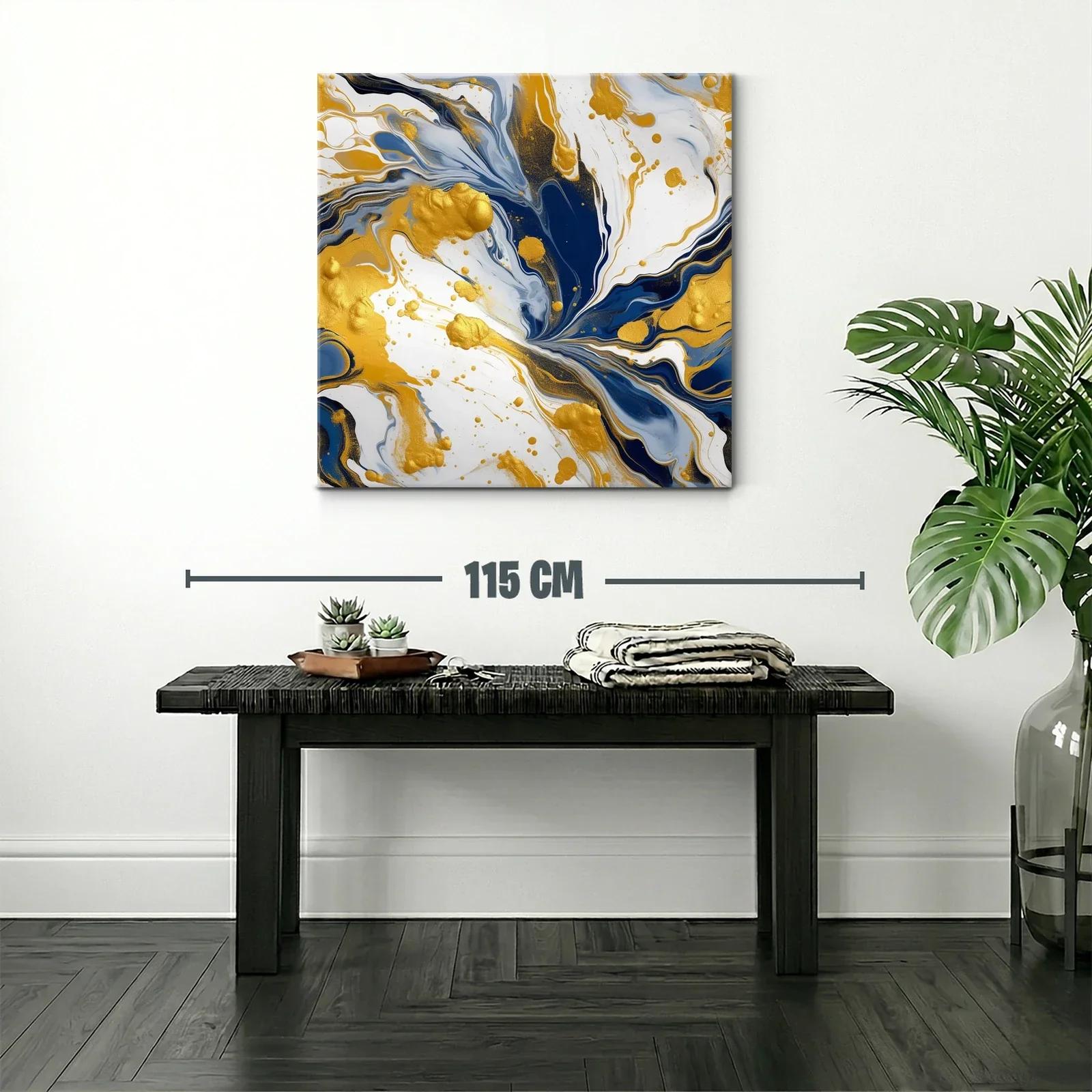 Cuadro abstracto con tonos dorados y azules intensos — miniatura 2