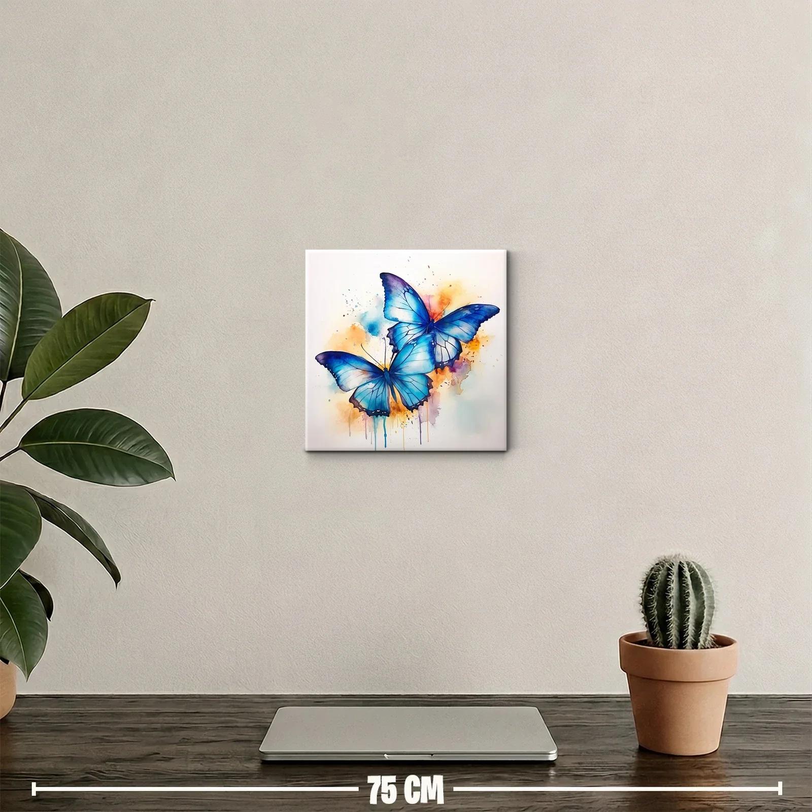 Mariposas azules con fondo en tonos cálidos vibrantes — miniatura 2