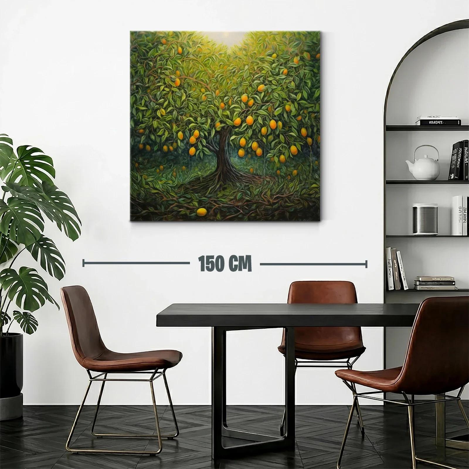 Cuadro árbol frutal con tonos verdes y naranjas vibrantes — miniatura 2
