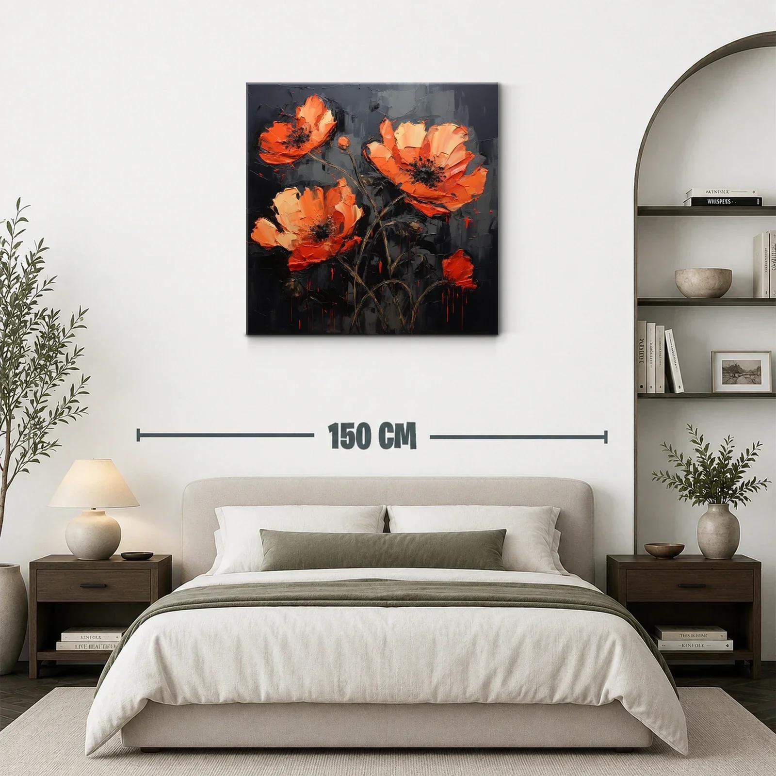 Cuadro flores naranjas vibrantes sobre fondo oscuro — miniatura 3