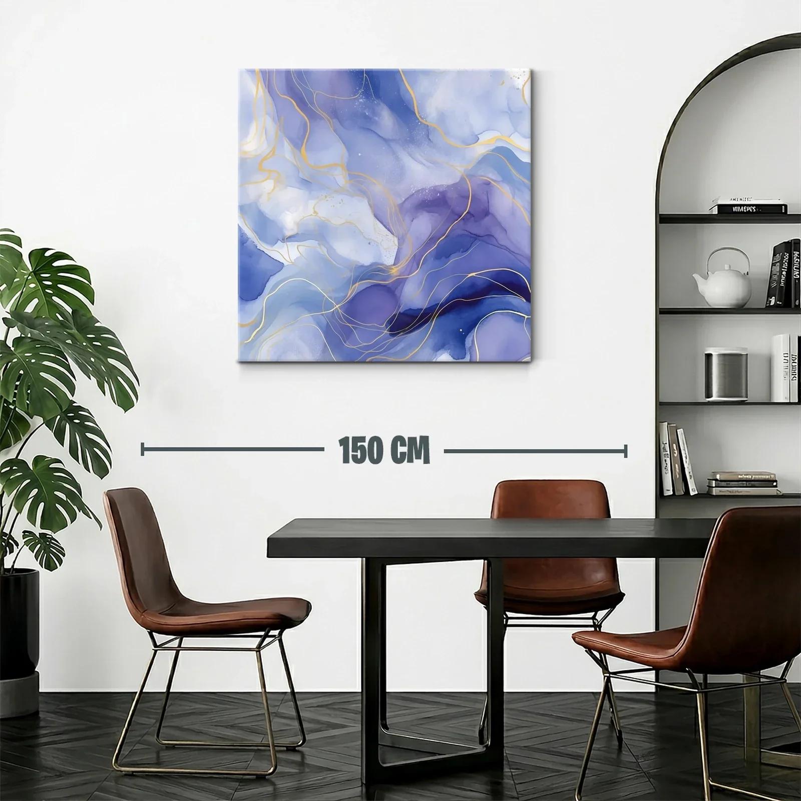 Cuadro abstracto con tonos azules y detalles dorados fluidos — miniatura 2