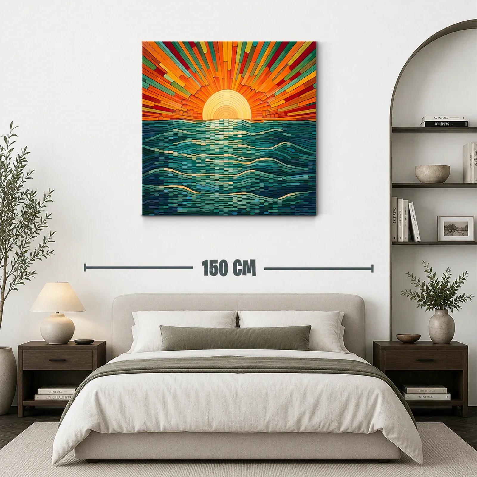 Atardecer vibrante con olas estilizadas en tonos cálidos — miniatura 3
