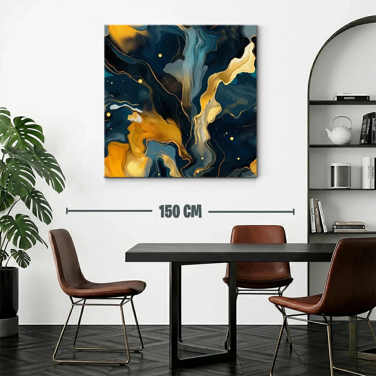 Cuadro abstracto con tonos dorados y azules intensos — miniatura 2