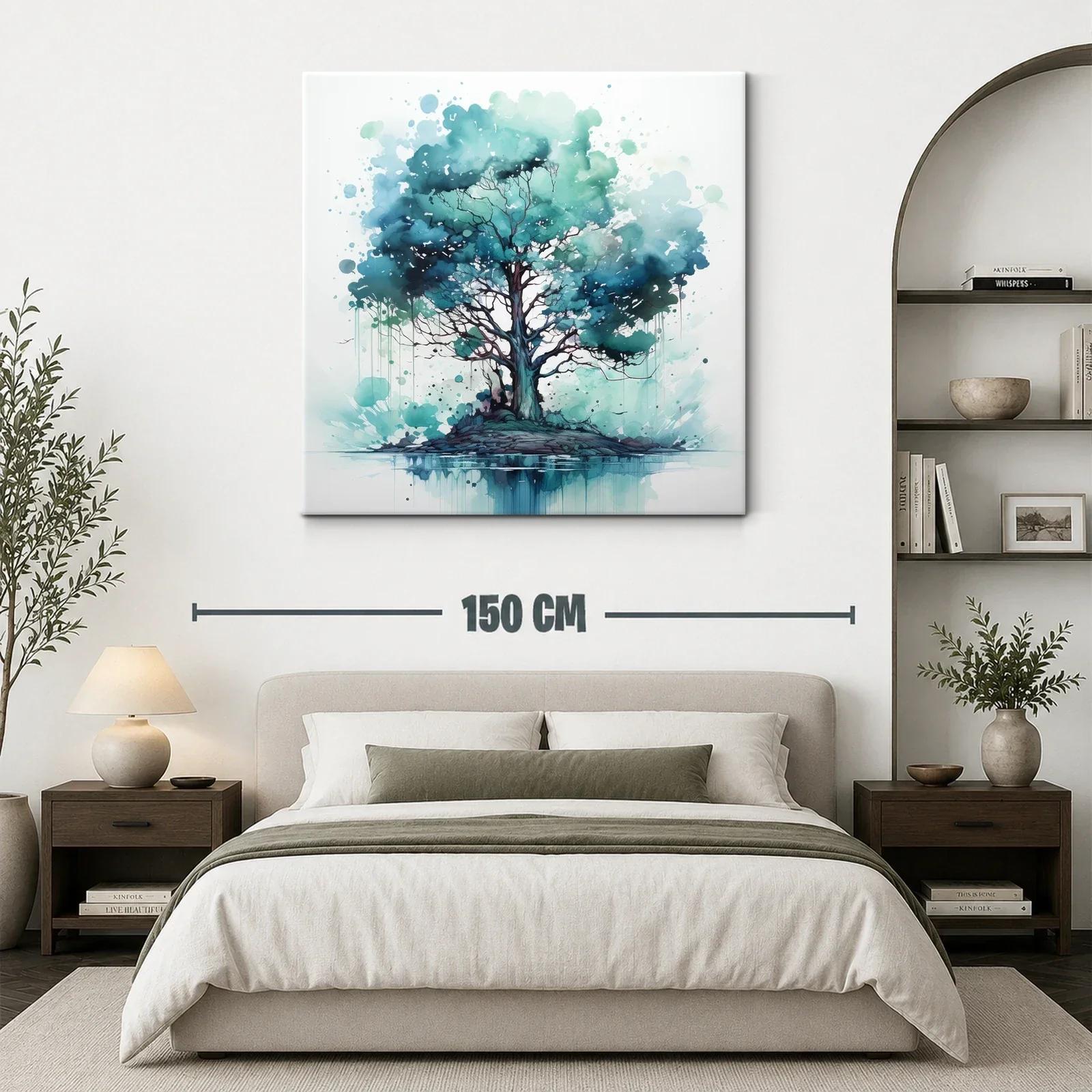 Árbol azul en isla serena con reflejo acuático — miniatura 3
