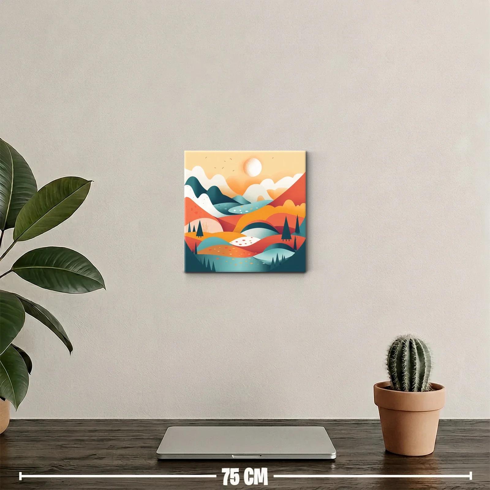 Cuadro decorativo paisaje abstracto tonos cálidos y fríos — miniatura 2
