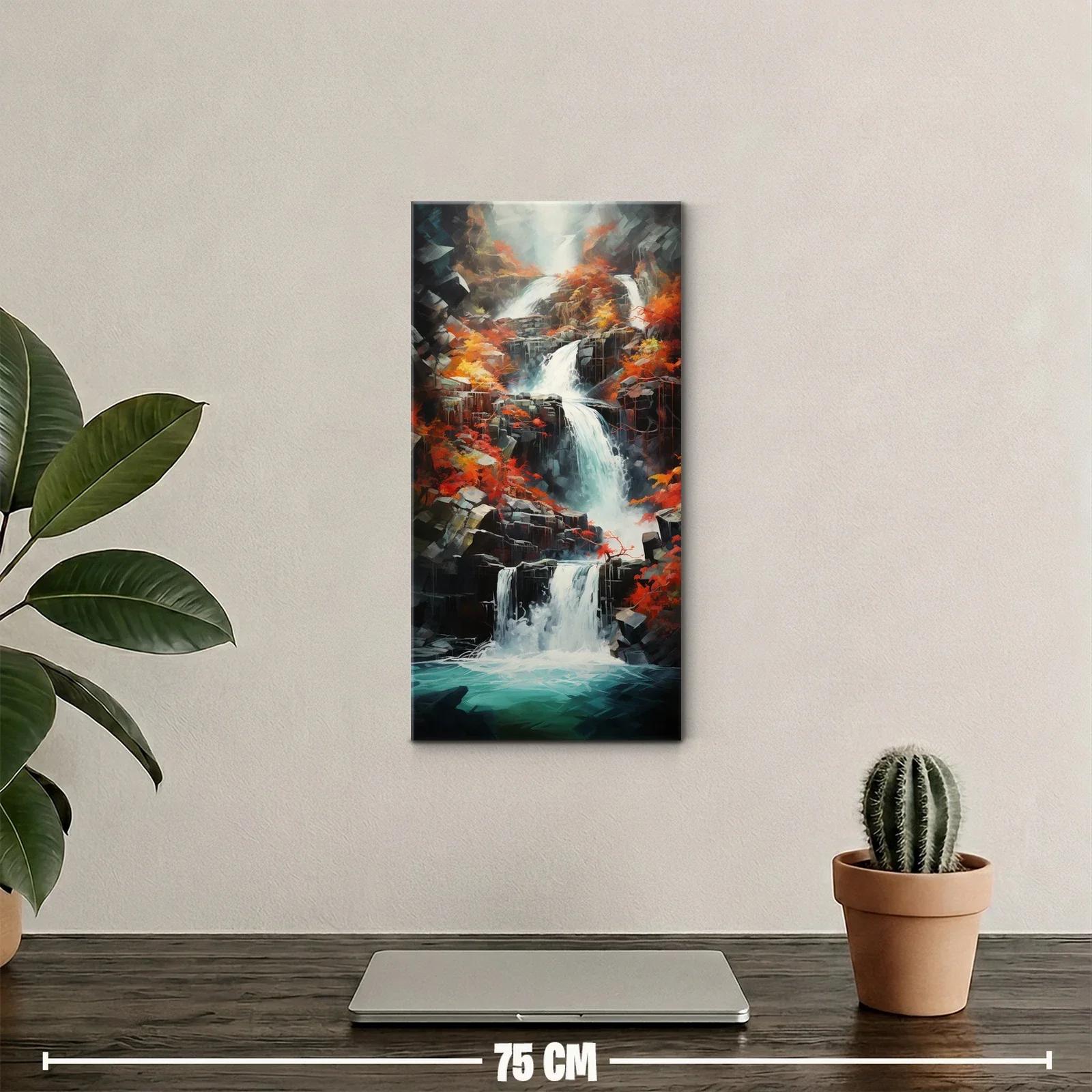 Cuadro cascada entre rocas con follaje otoñal — miniatura 2