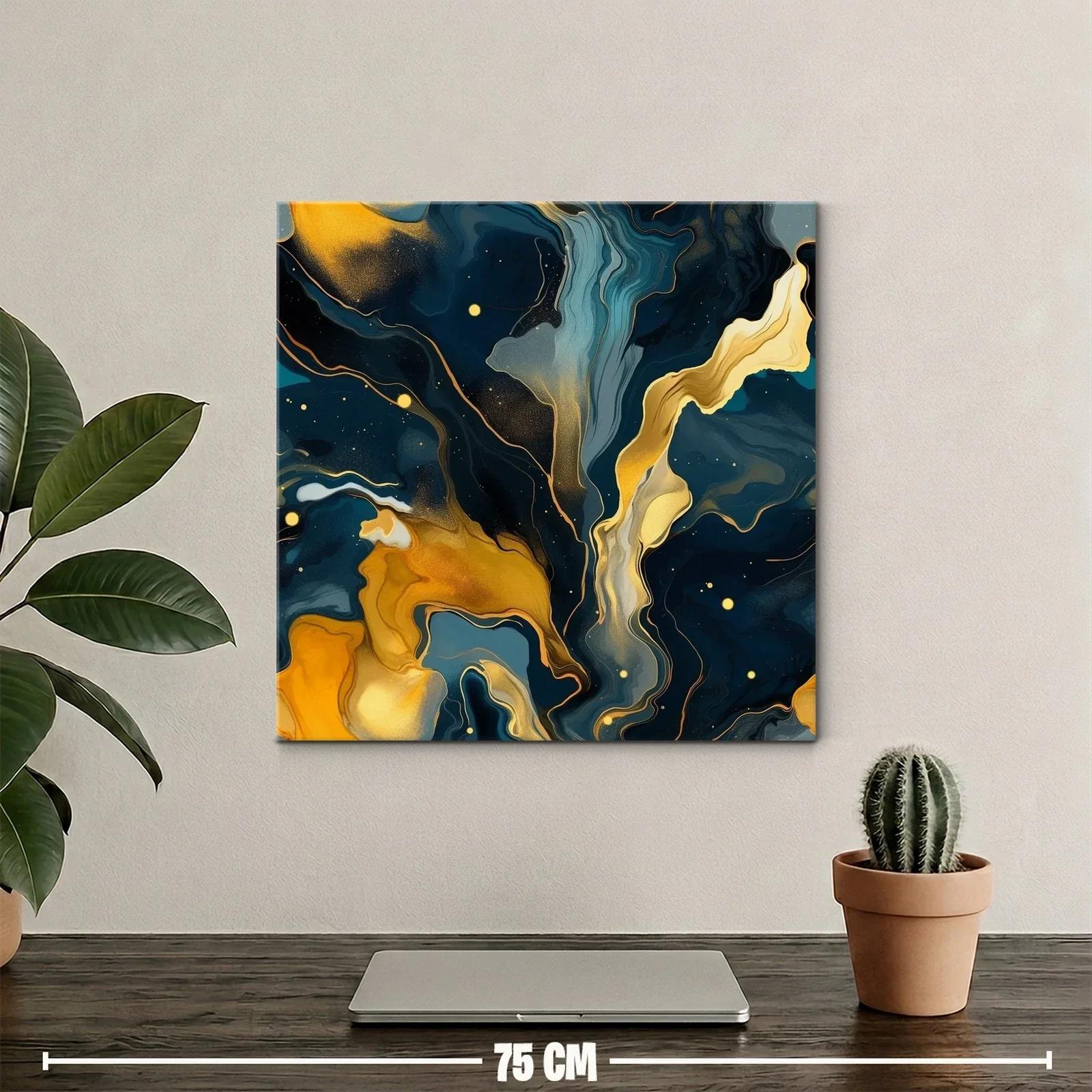 Cuadro abstracto con tonos dorados y azules intensos — miniatura 2