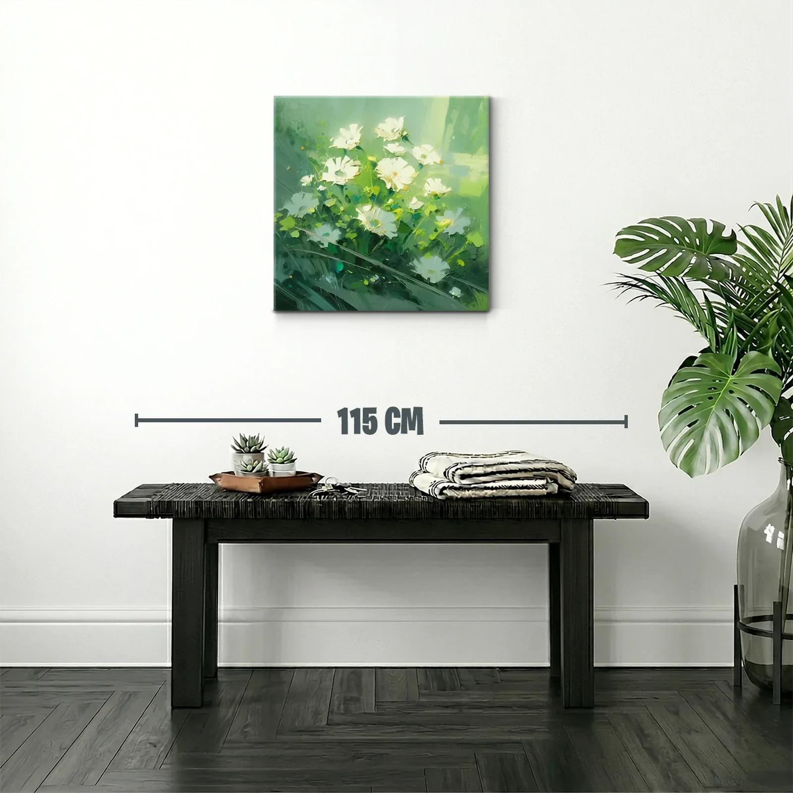 Cuadro con delicadas flores blancas sobre fondo verde — miniatura 2