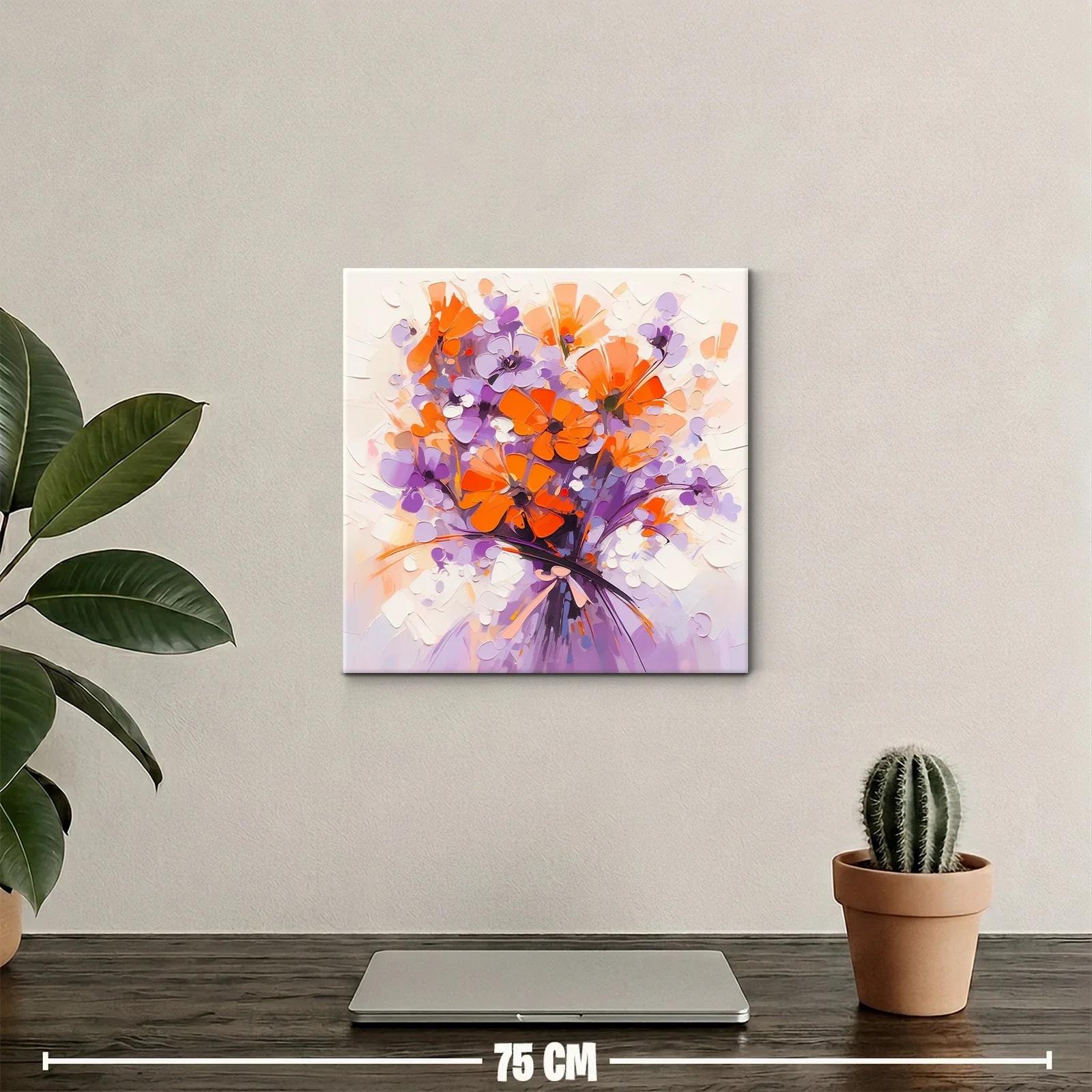 Ramo vibrante con flores naranjas y lilas en composición moderna — miniatura 2