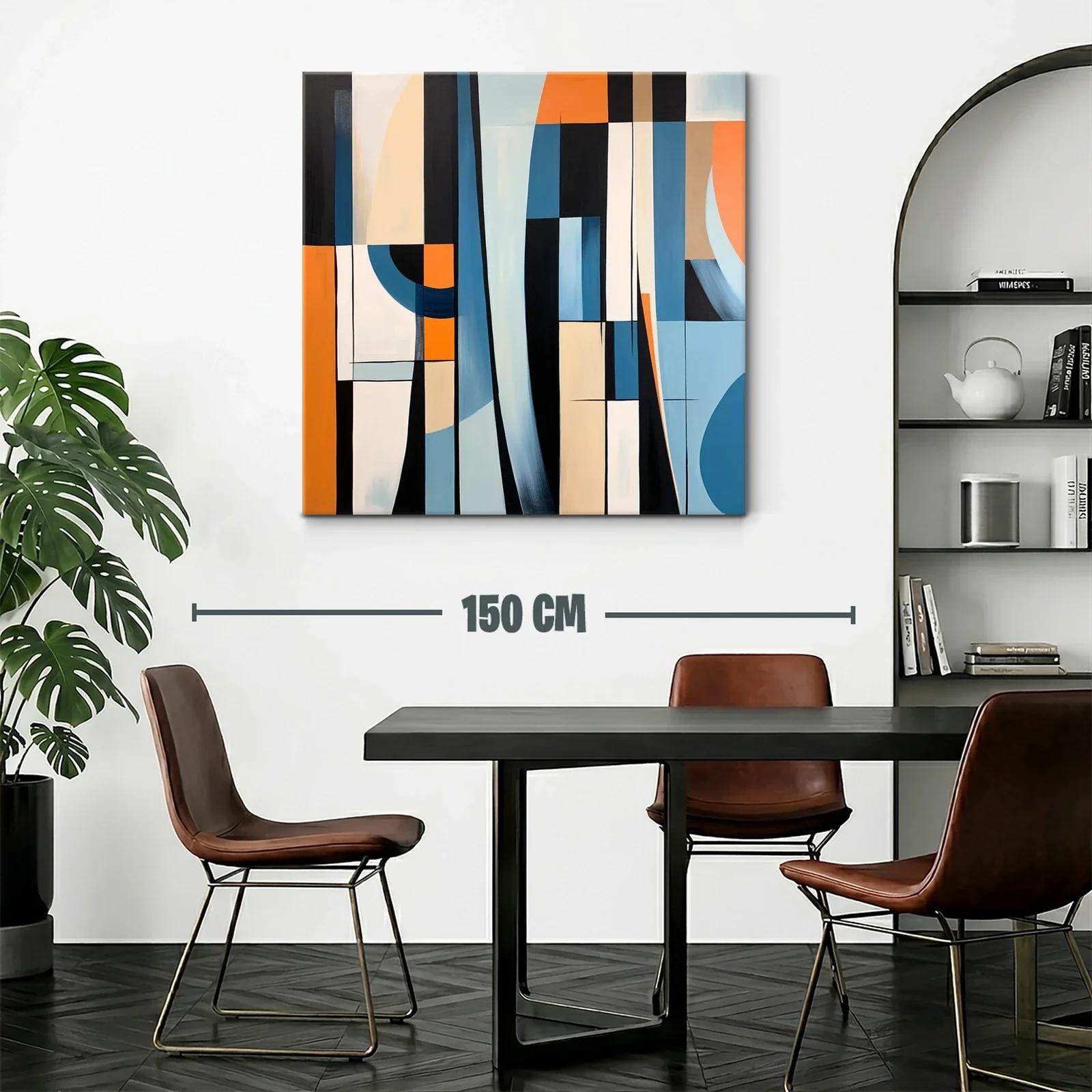 Cuadro abstracto con formas geométricas en tonos azul y naranja — miniatura 2