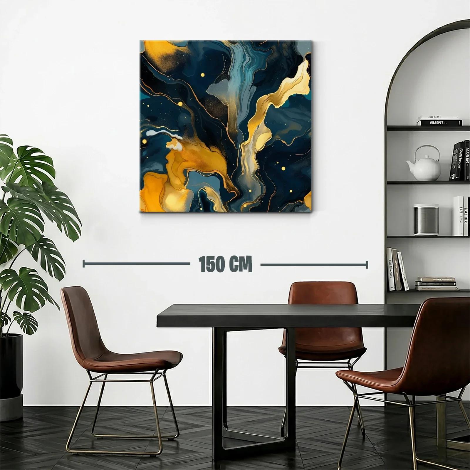 Cuadro abstracto con tonos dorados y azules intensos — miniatura 2